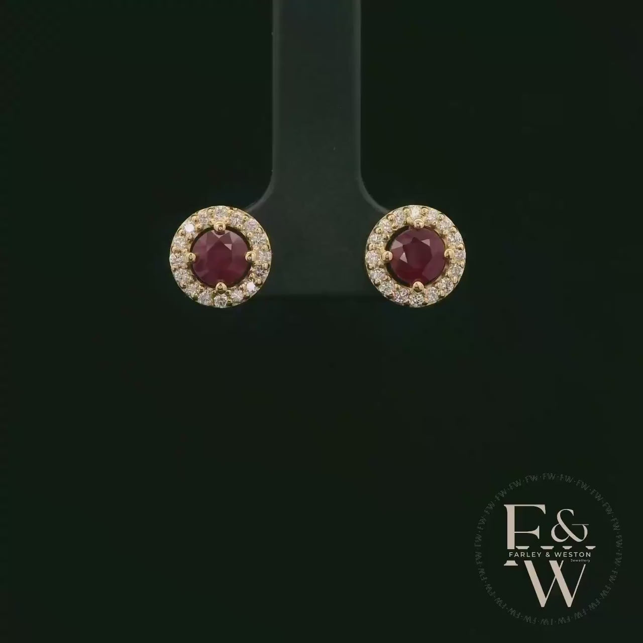 18ct Yellow Gold Round-Cut Ruby & Diamond Studs