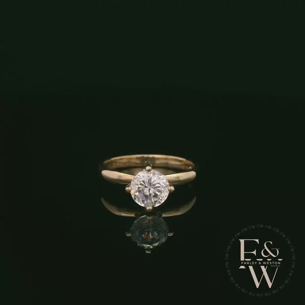 9ct Yellow Gold White Moissanite Single Stone with Bezel Set Head Ring