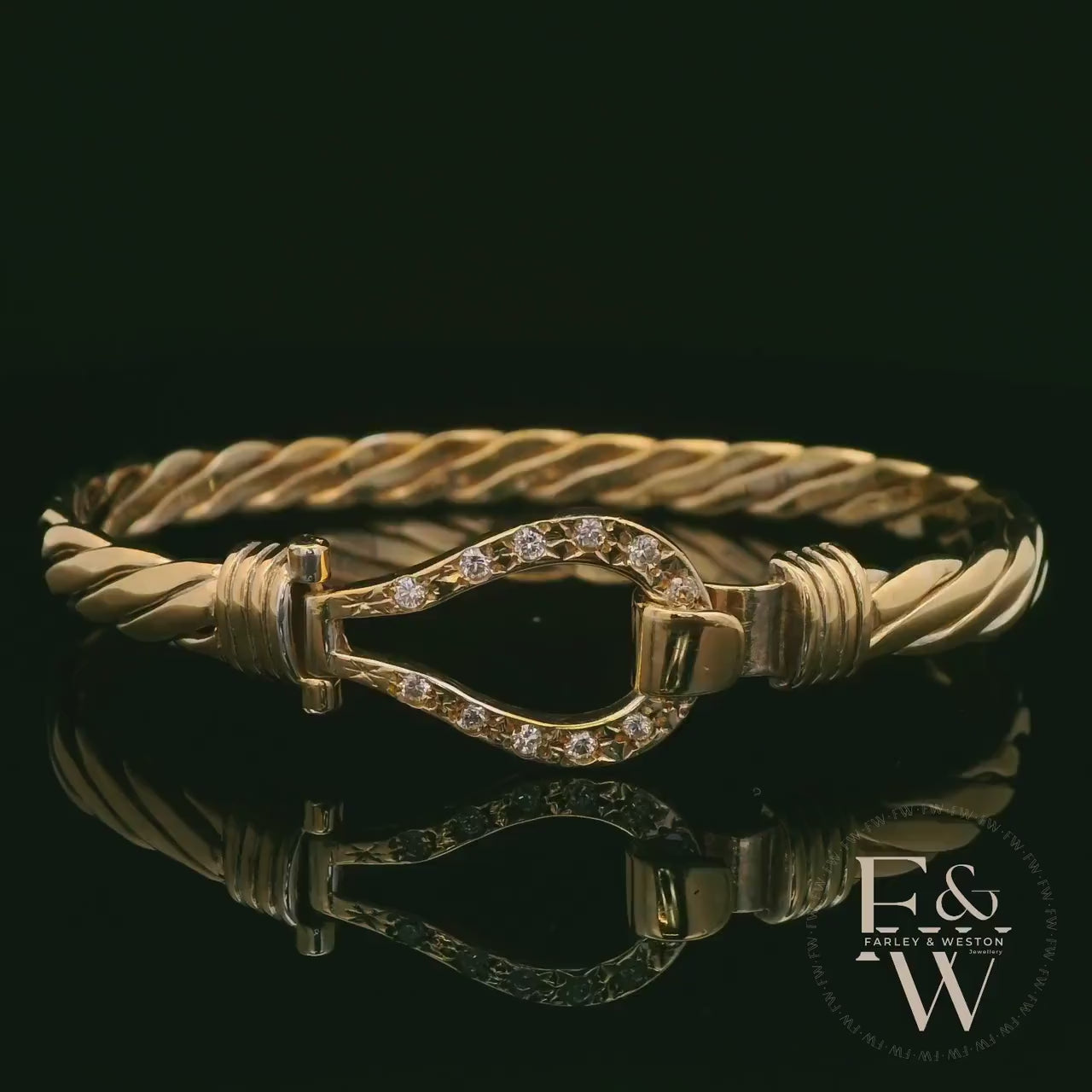 Twist Bangle Handmade Stone set 9ct Gold 15g UK Hallmarked