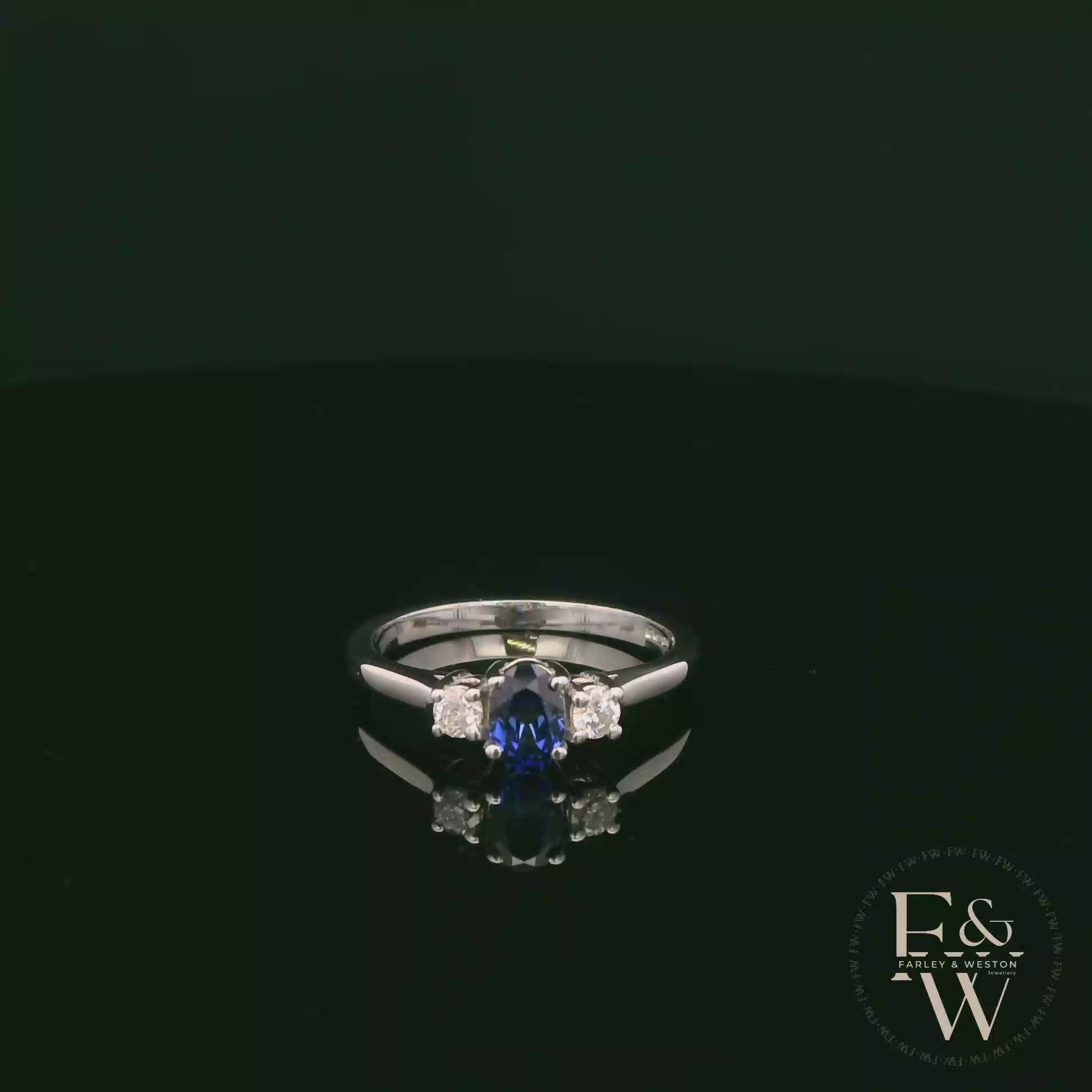 Lab-Grown Sapphire and Diamond 9ct White Gold Trilogy Ring