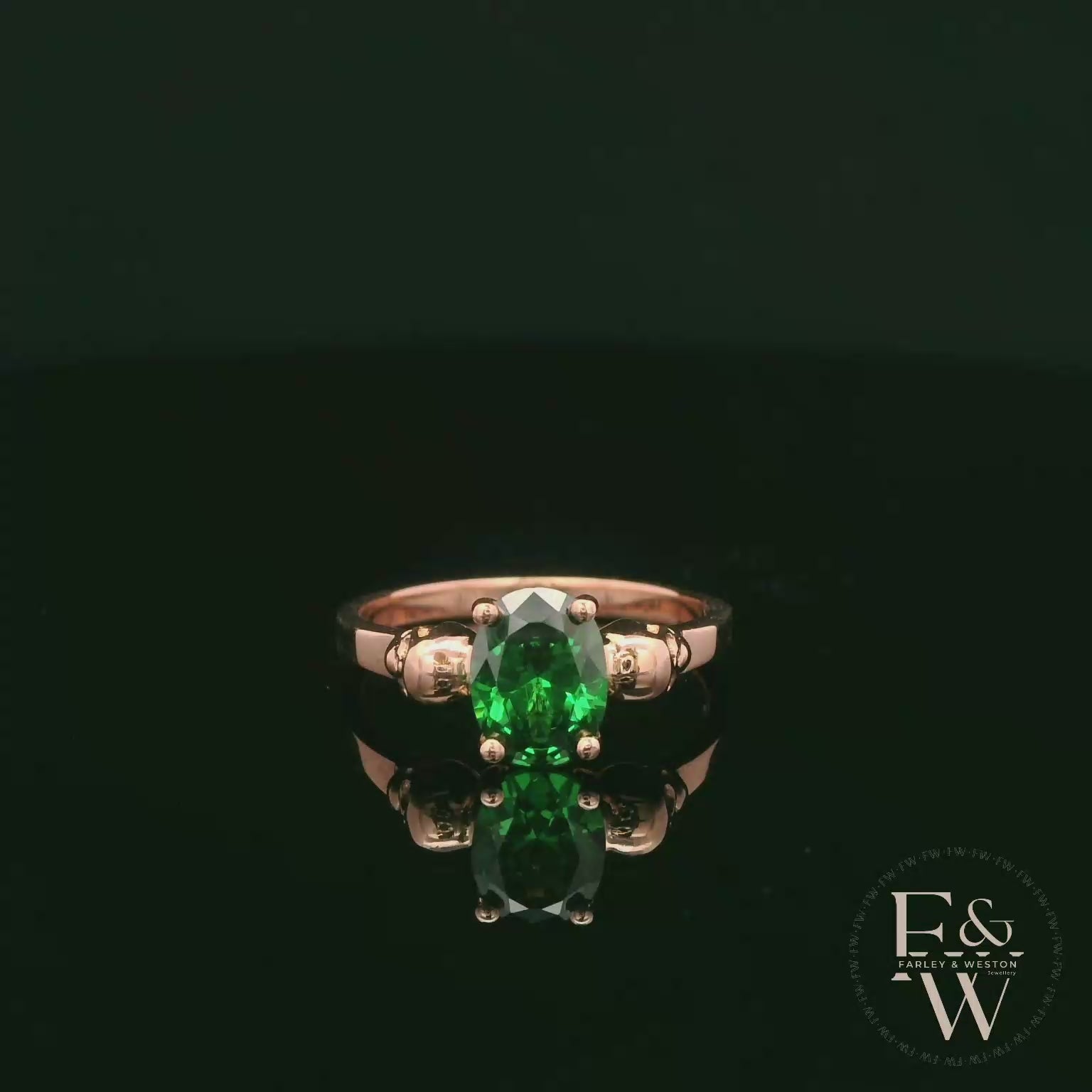 9ct Rose Gold Skull Shoulder Emerald CZ Solitaire Ring