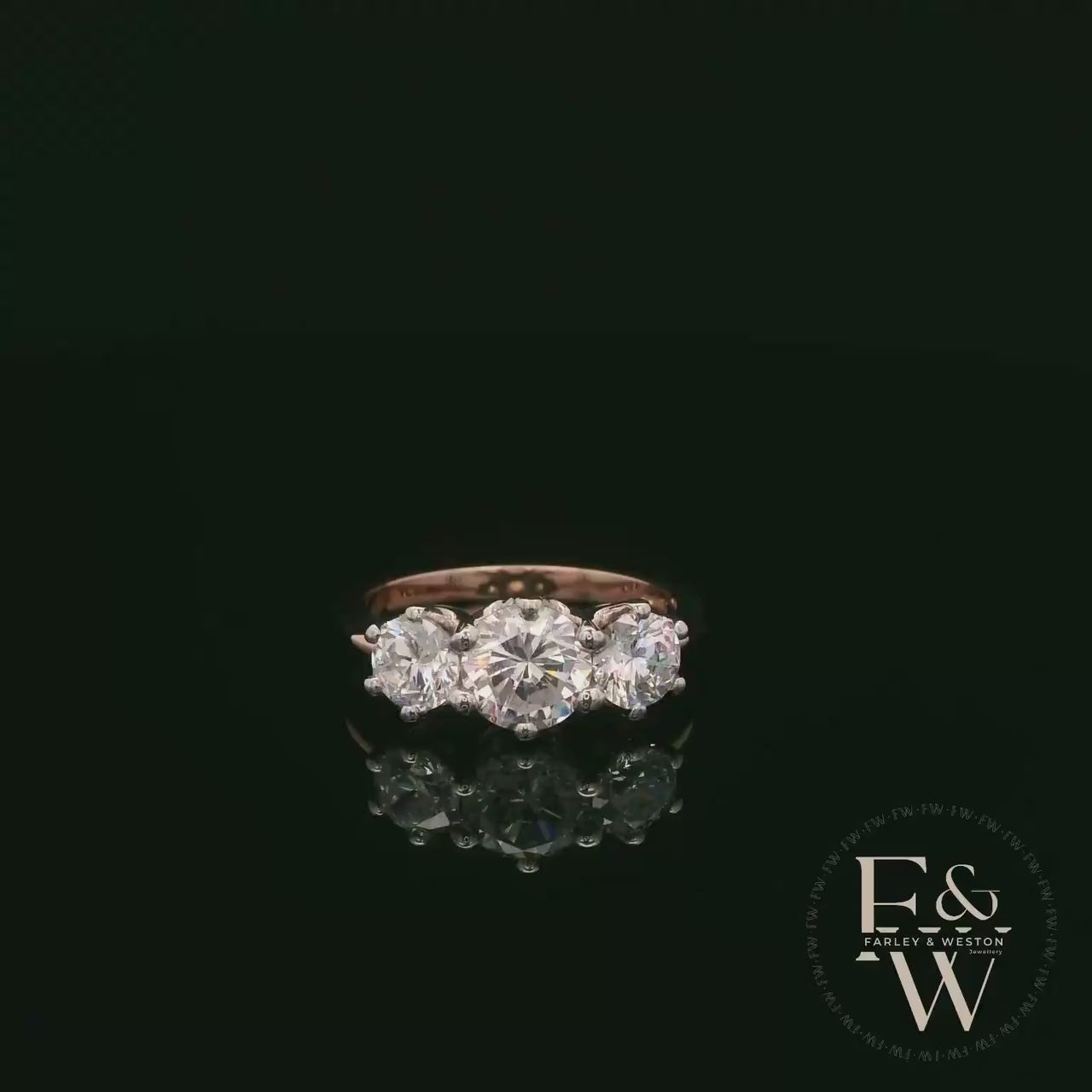 9ct Rose Gold & Three Stone Moissanite Ring