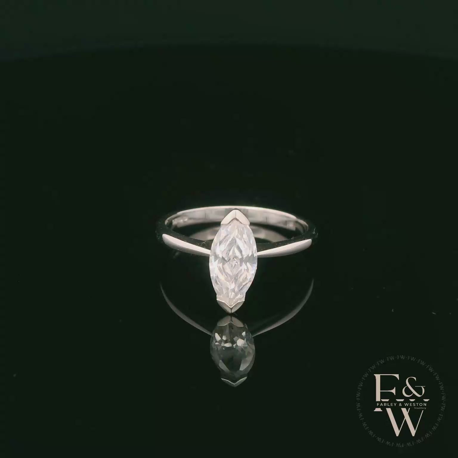 Marquise Cut 9ct White Gold White Moissanite Solitaire Engagement Ring