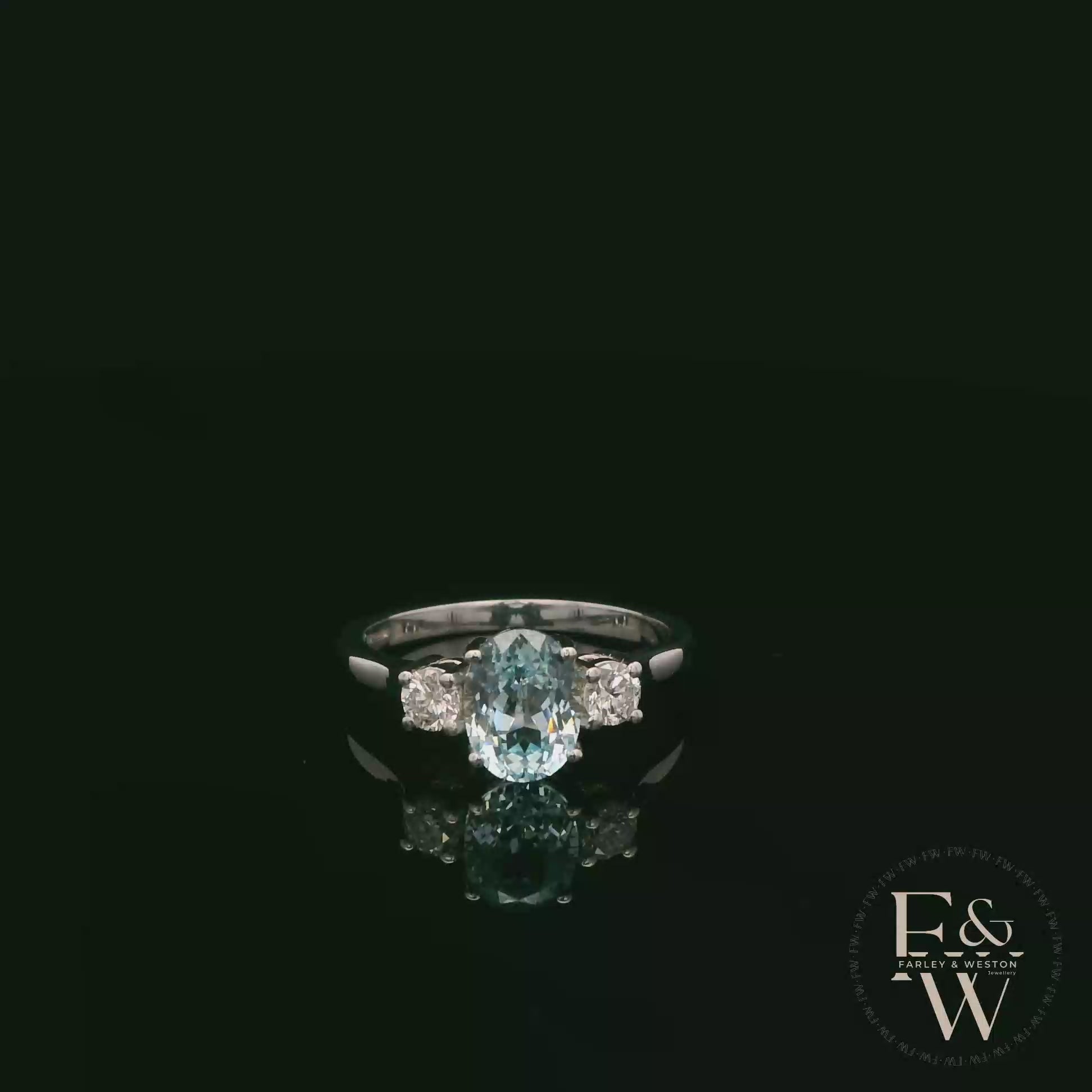 Lab-Grown Aqua and Diamond 9ct White Gold Trilogy Ring