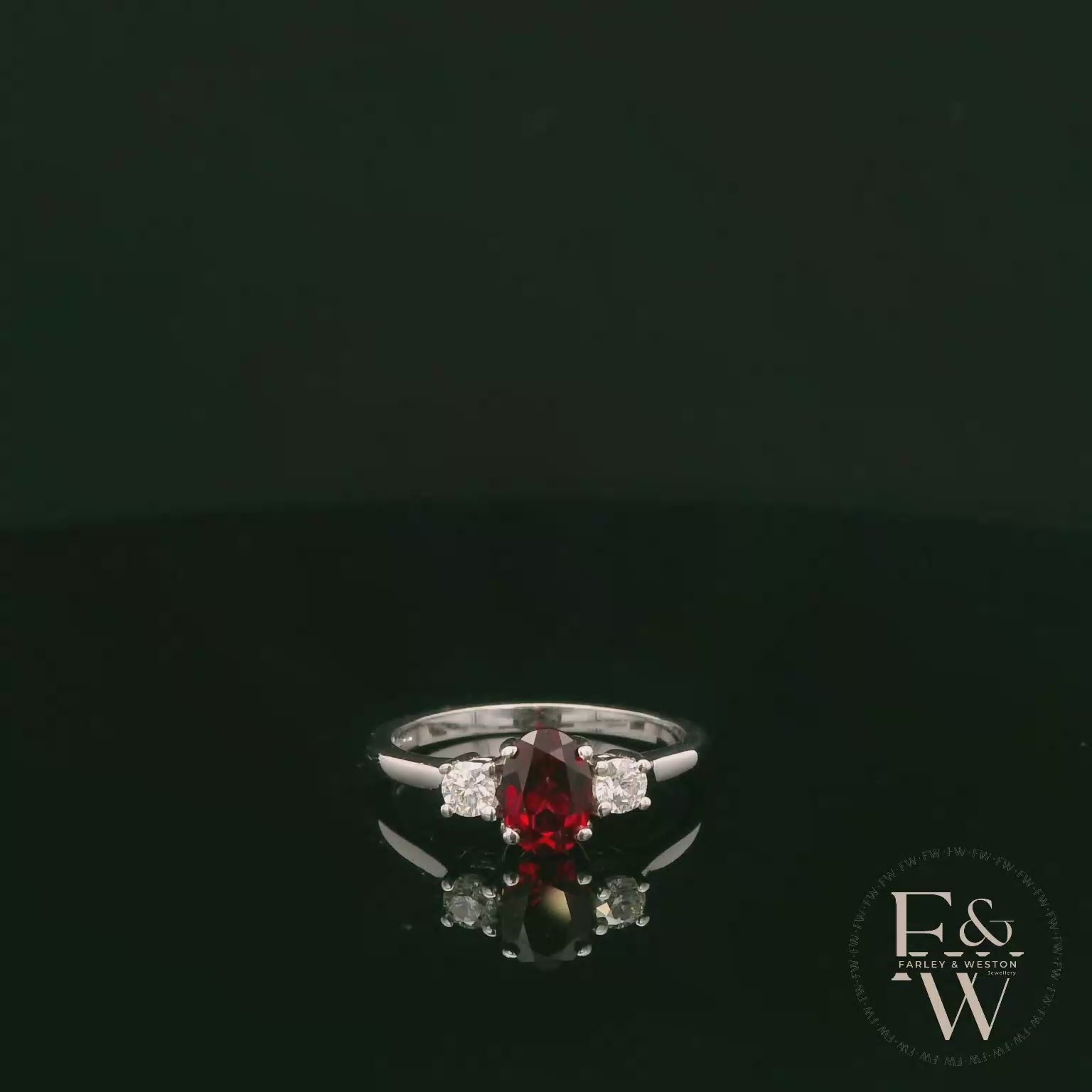 Lab-Grown Ruby and Diamond 9ct White Gold Trilogy Ring