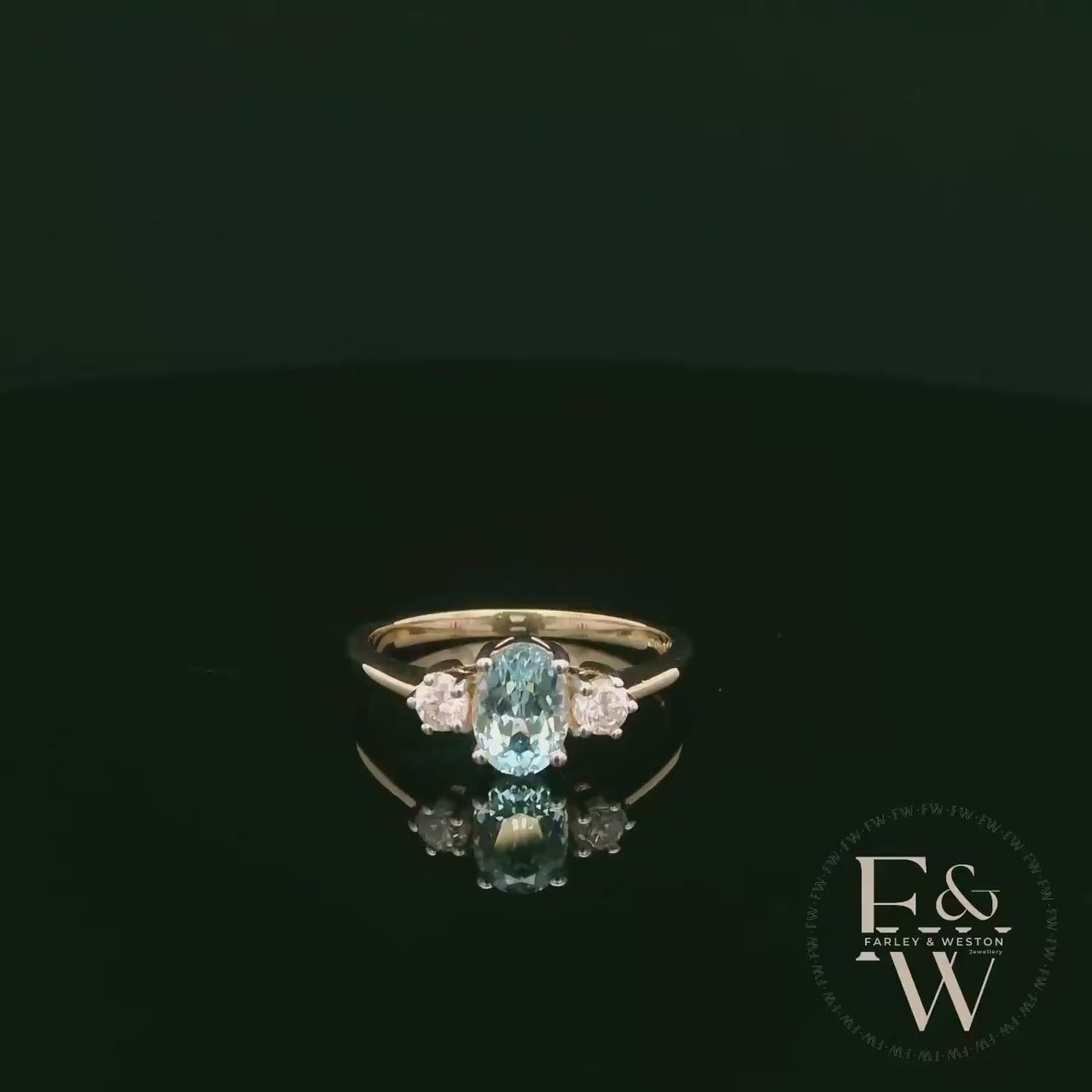 Lab Grown Aqua and Diamond 9ct Yellow Trilogy Ring