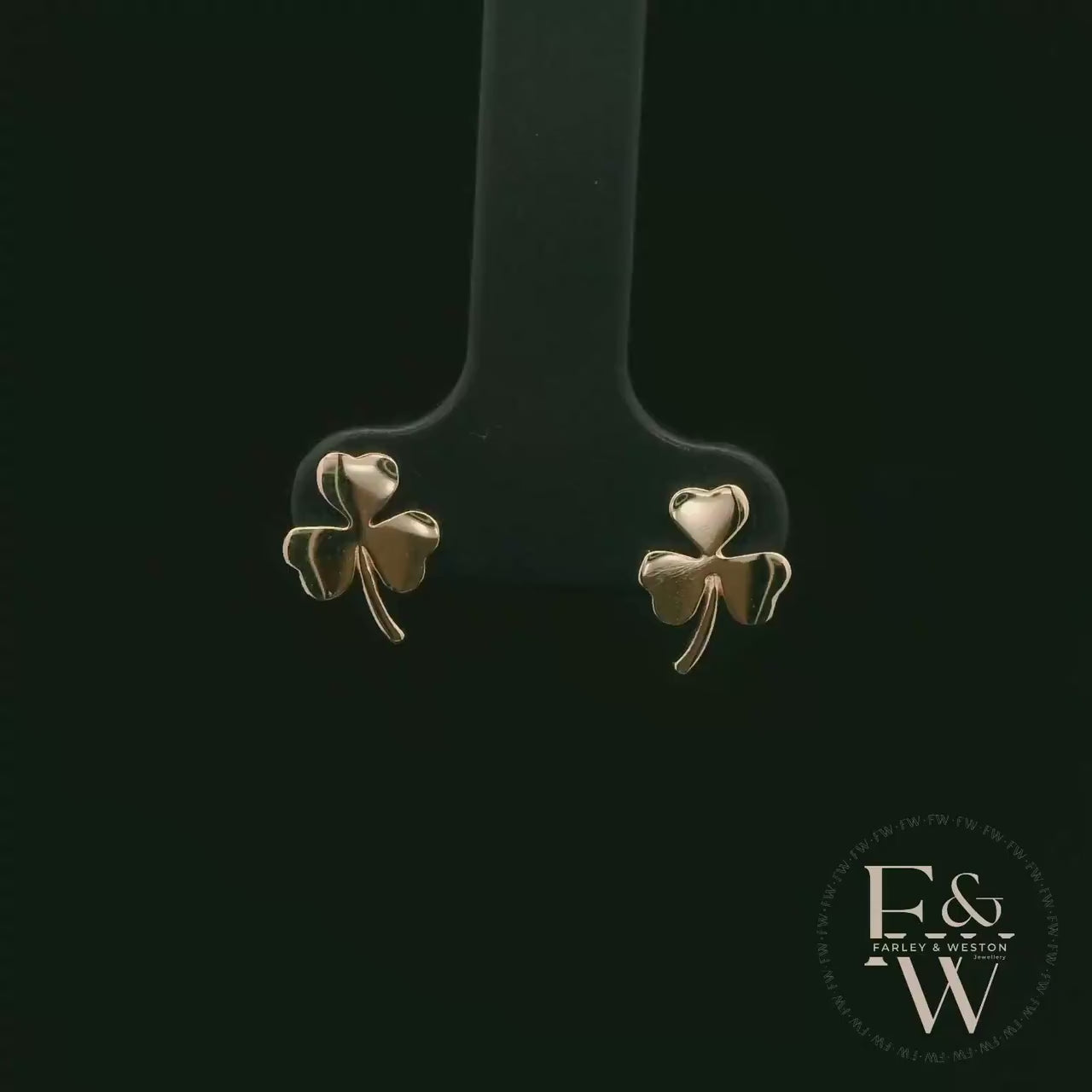 3 Leaf Clover 9ct Yellow Gold Studs