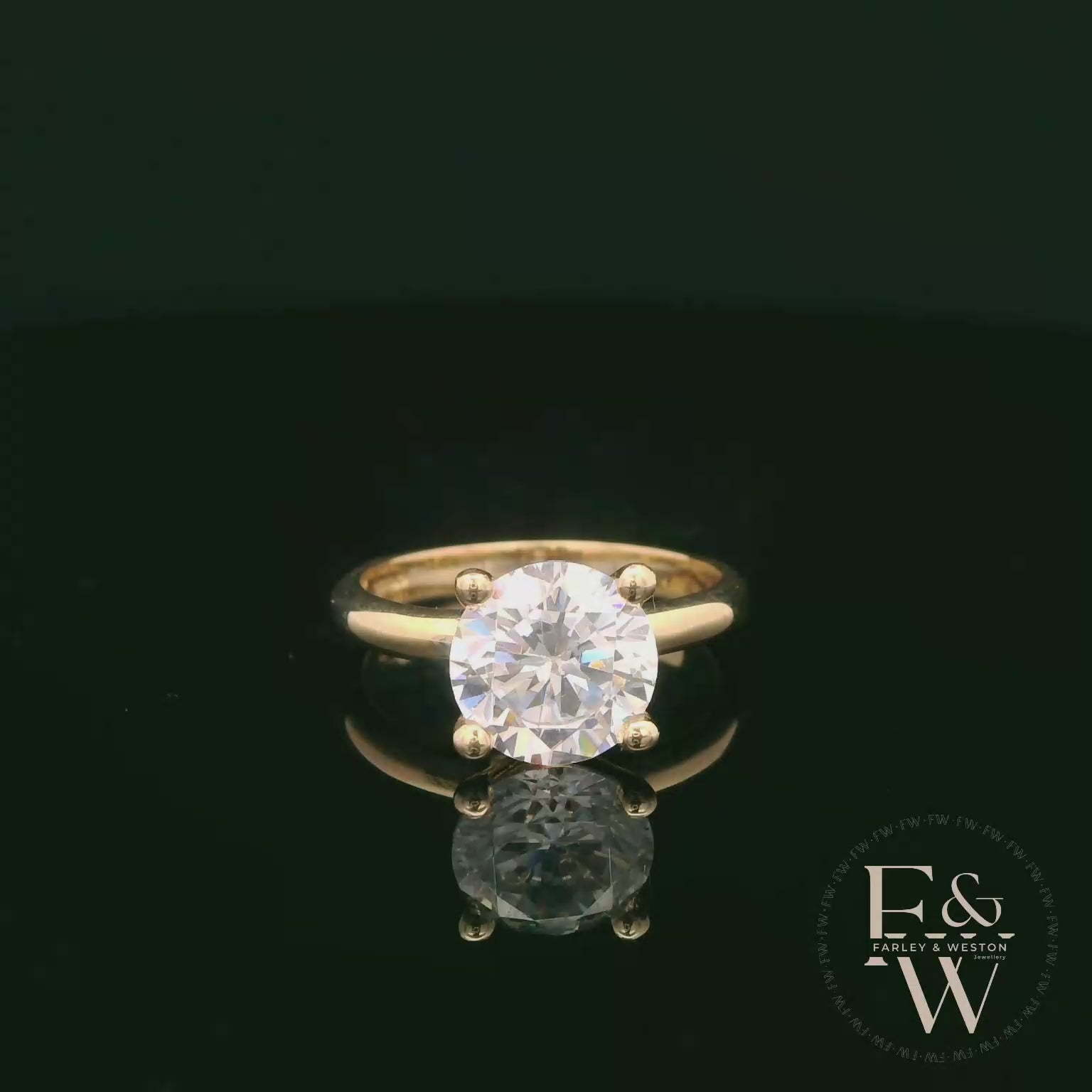 9ct Yellow Gold Large Single Stone White Moissanite Ring