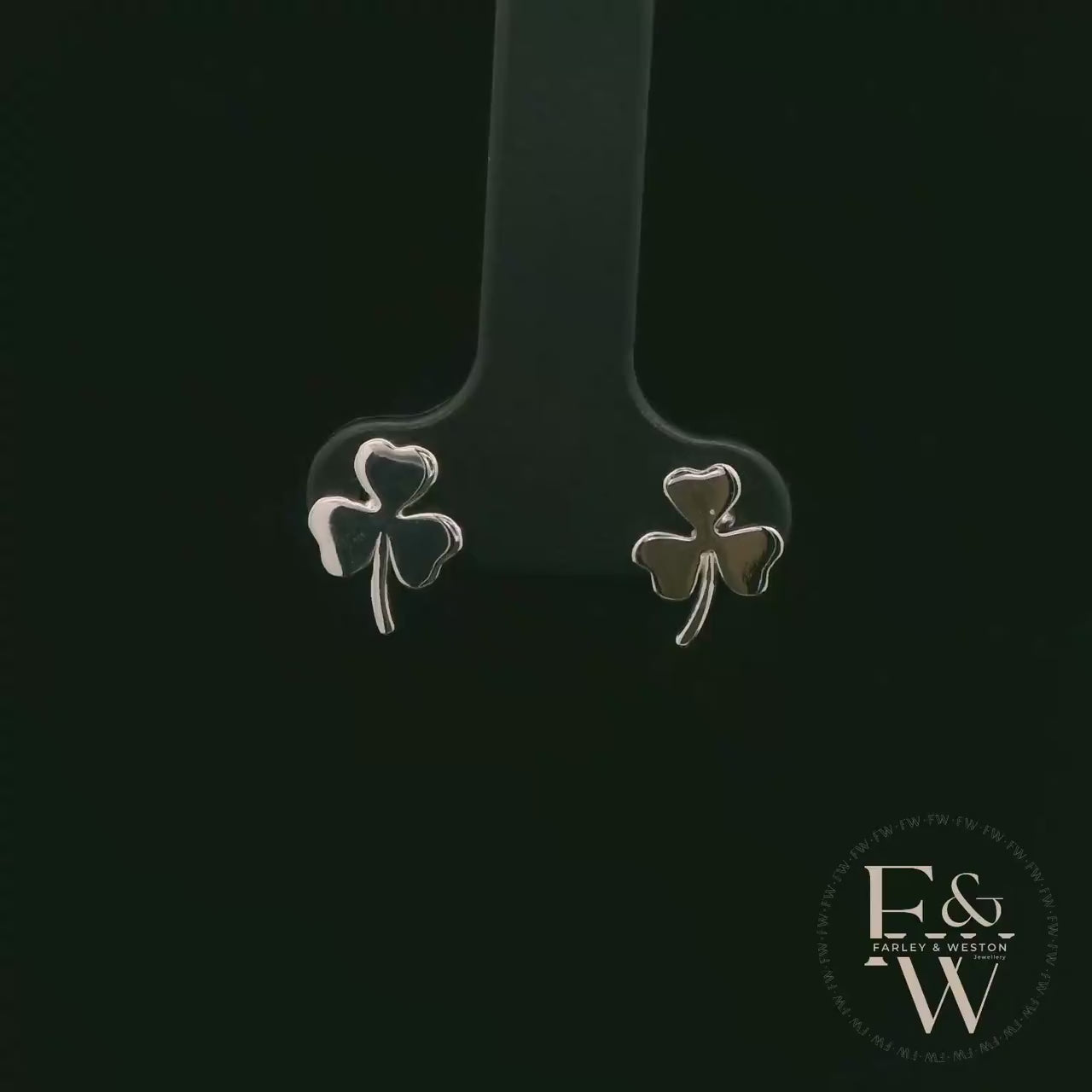 3 Leaf Clover 9ct White Gold Studs