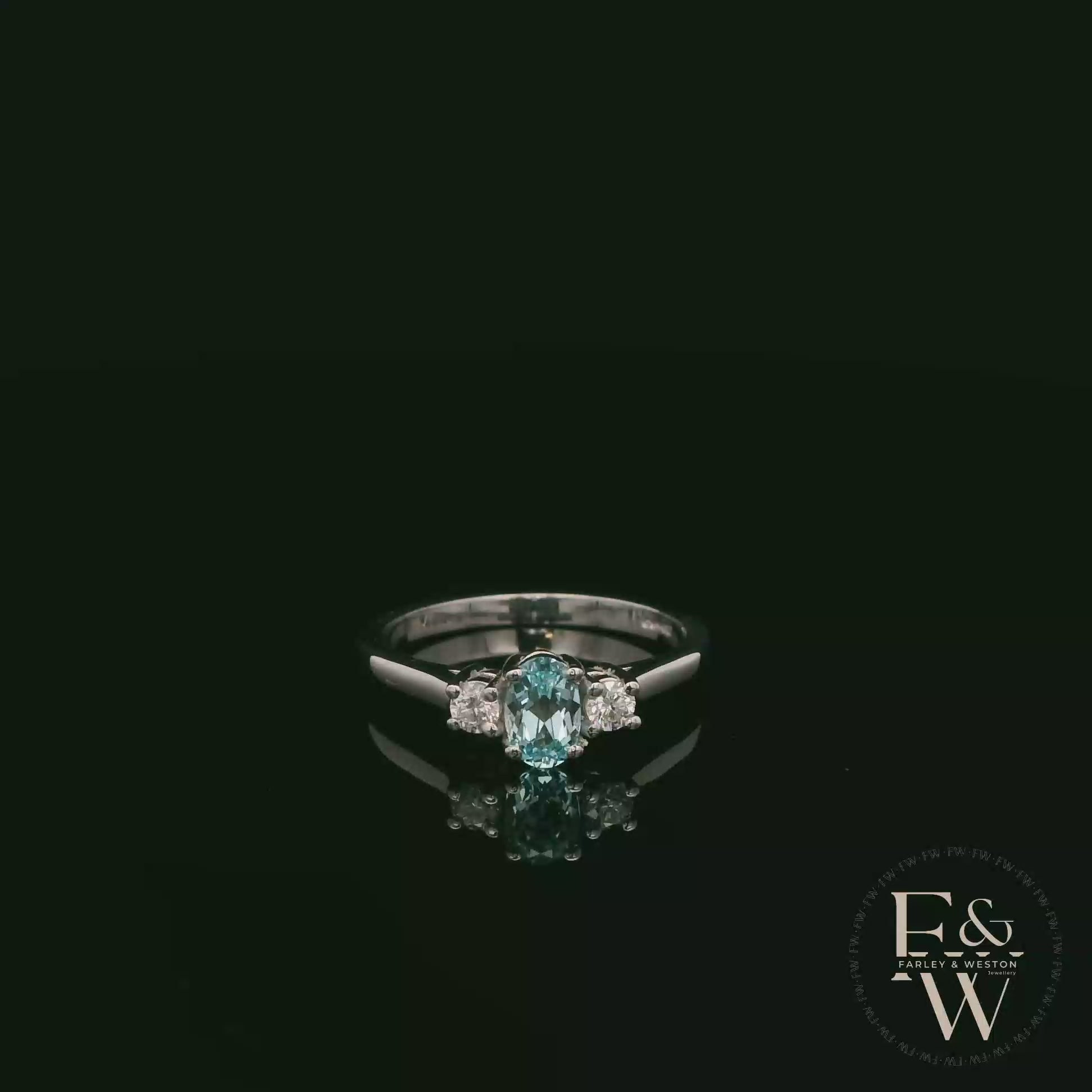 Lab-Grown Aqua and Diamond 9ct White Gold Trilogy Ring