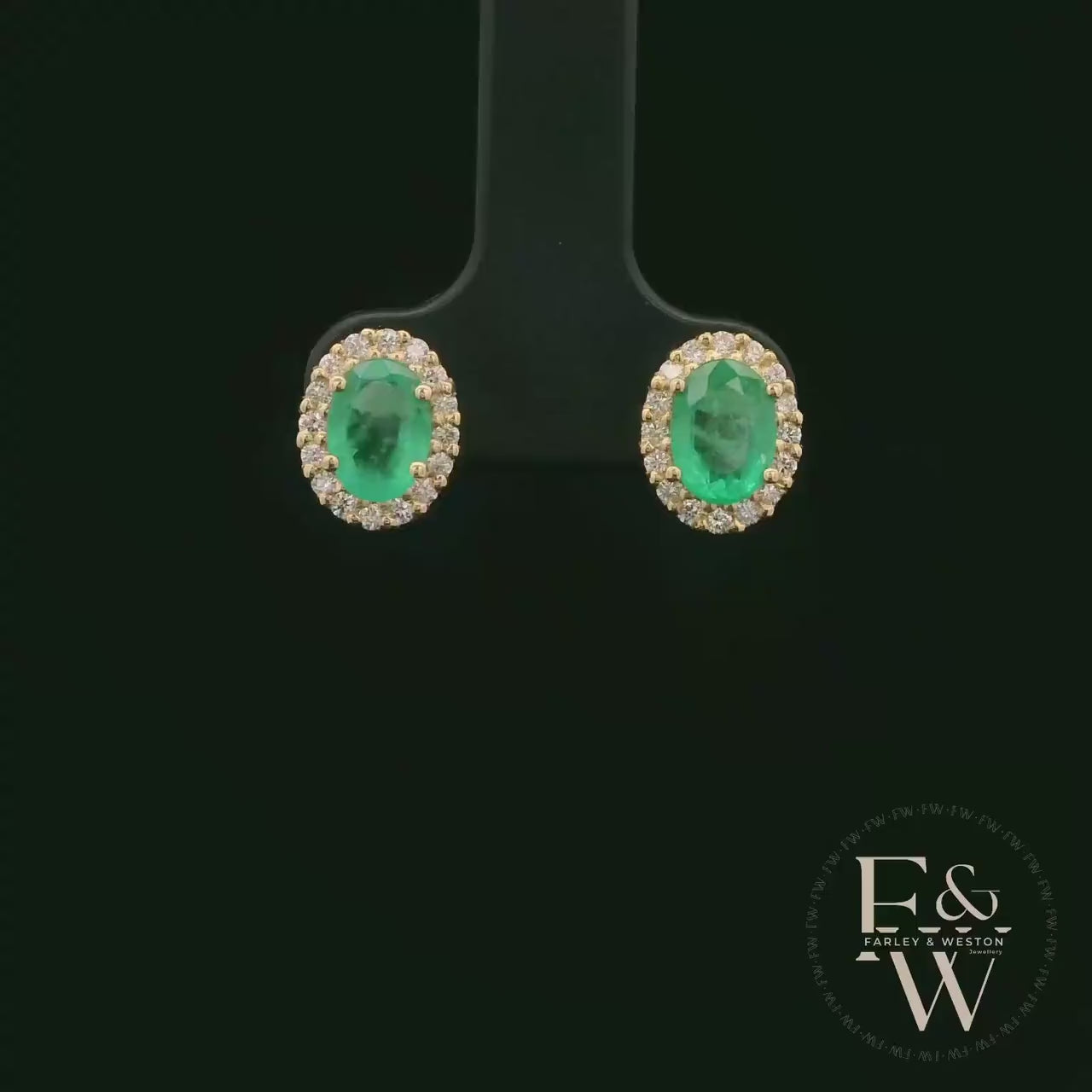 18ct Yellow Gold Oval-Cut Emerald & Diamond Studs