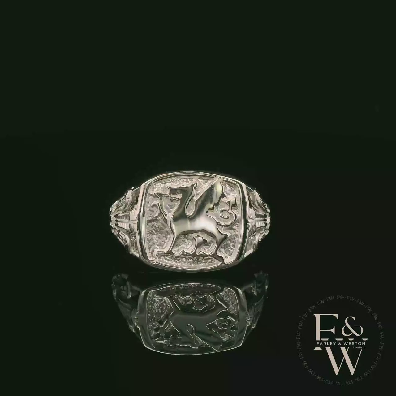 Large Sterling Silver Welsh Dragon Signet Ring