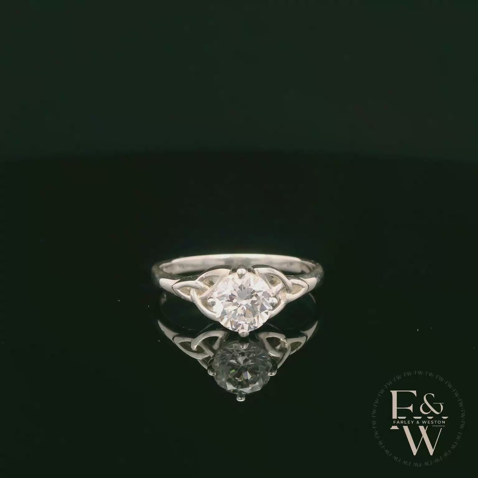 Celtic Patterned Sterling Silver White CZ Single Stone Ring