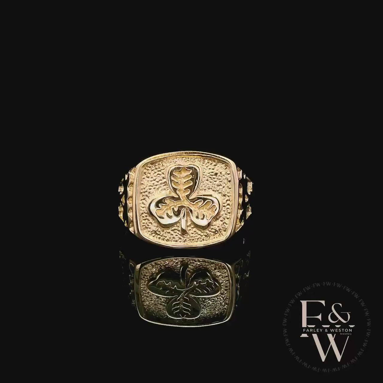 9ct Yellow Gold Three-Leaf Clover Signet Ring