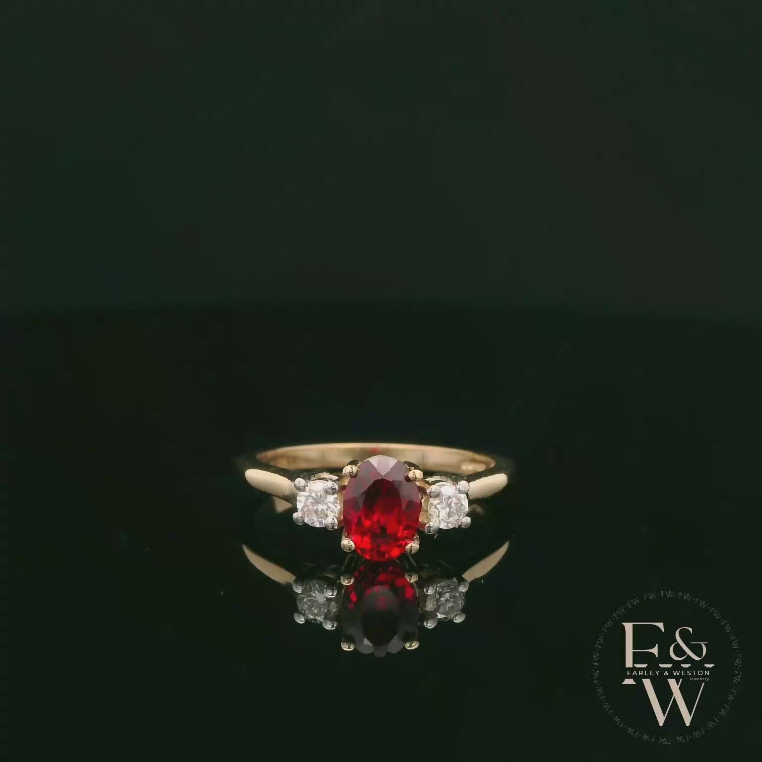 Lab-Grown Ruby and Diamond 9ct Yellow Gold Trilogy Ring