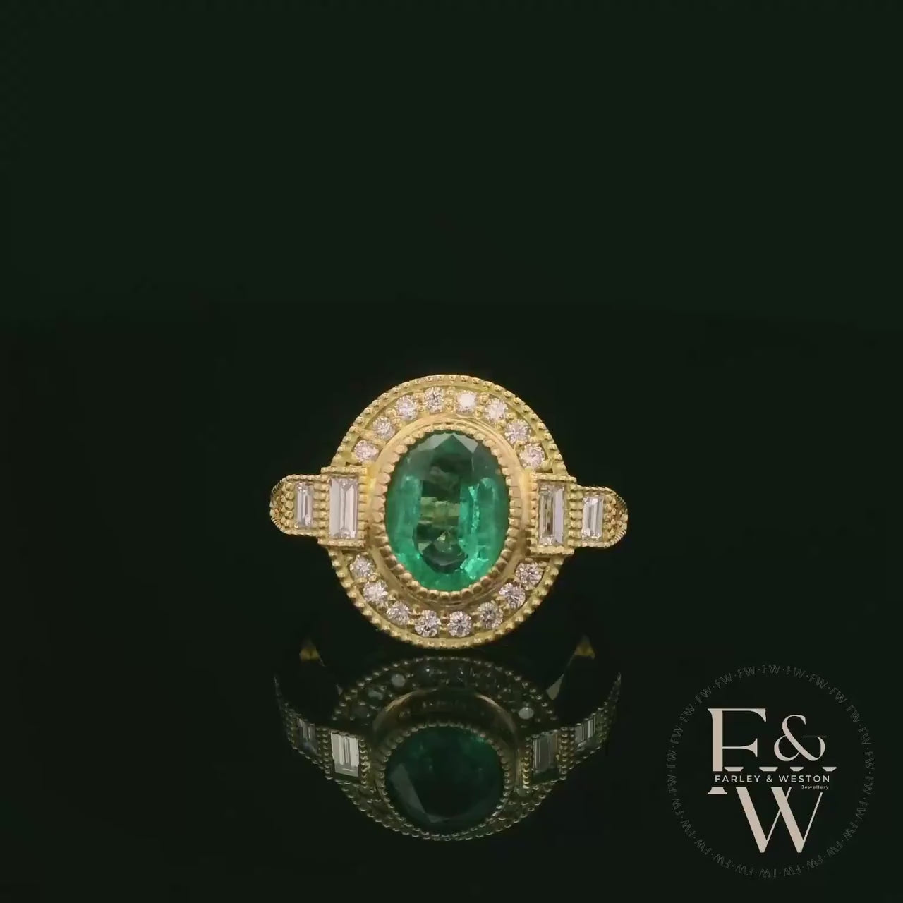 18ct Yellow Gold Oval-Cut Emerald & Diamond Vintage Ring
