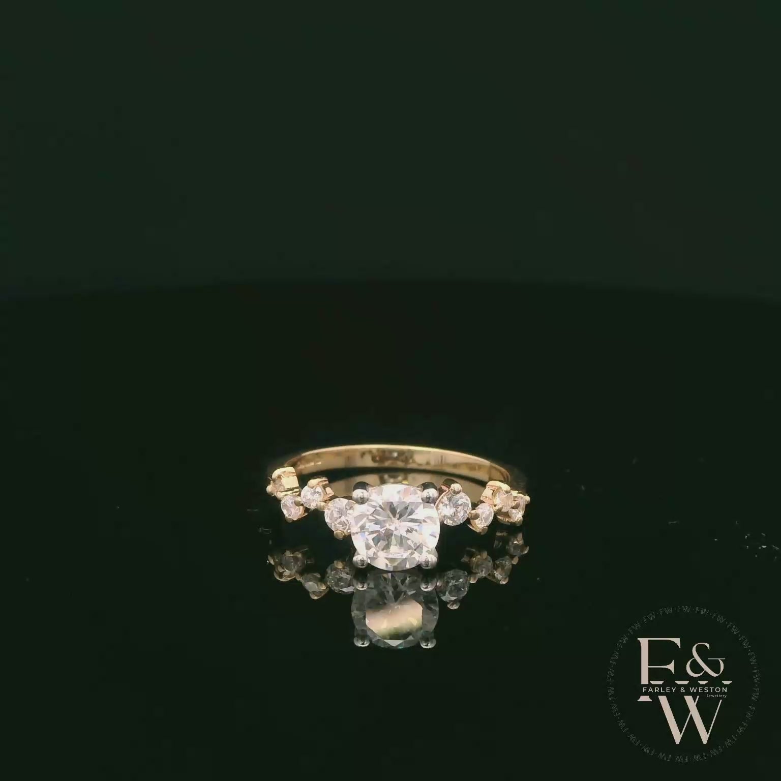 9ct Yellow Gold Solitaire White Moissanite with Fancy Stone Set Shoulders