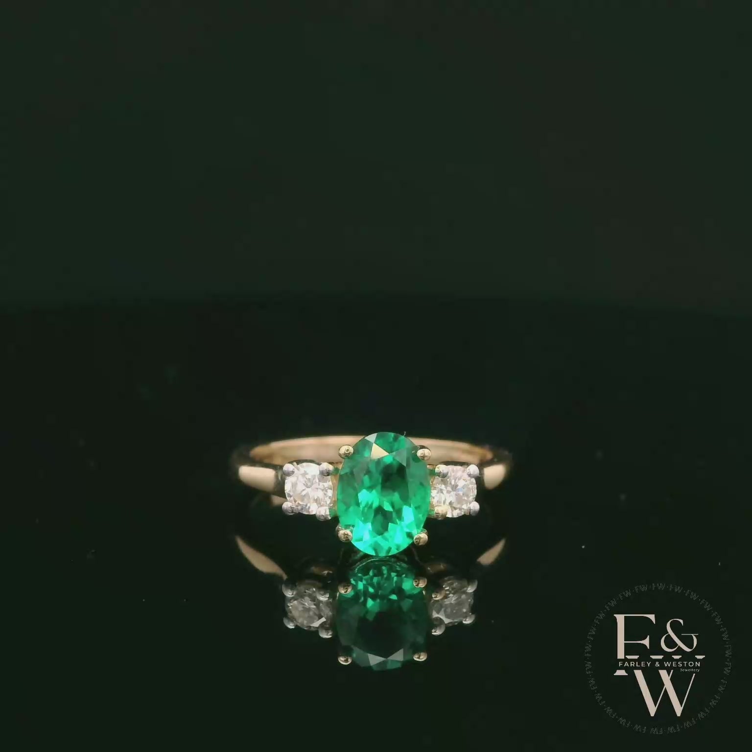 Lab-Grown Emerald and Diamond 9ct Yellow Gold Trilogy Ring