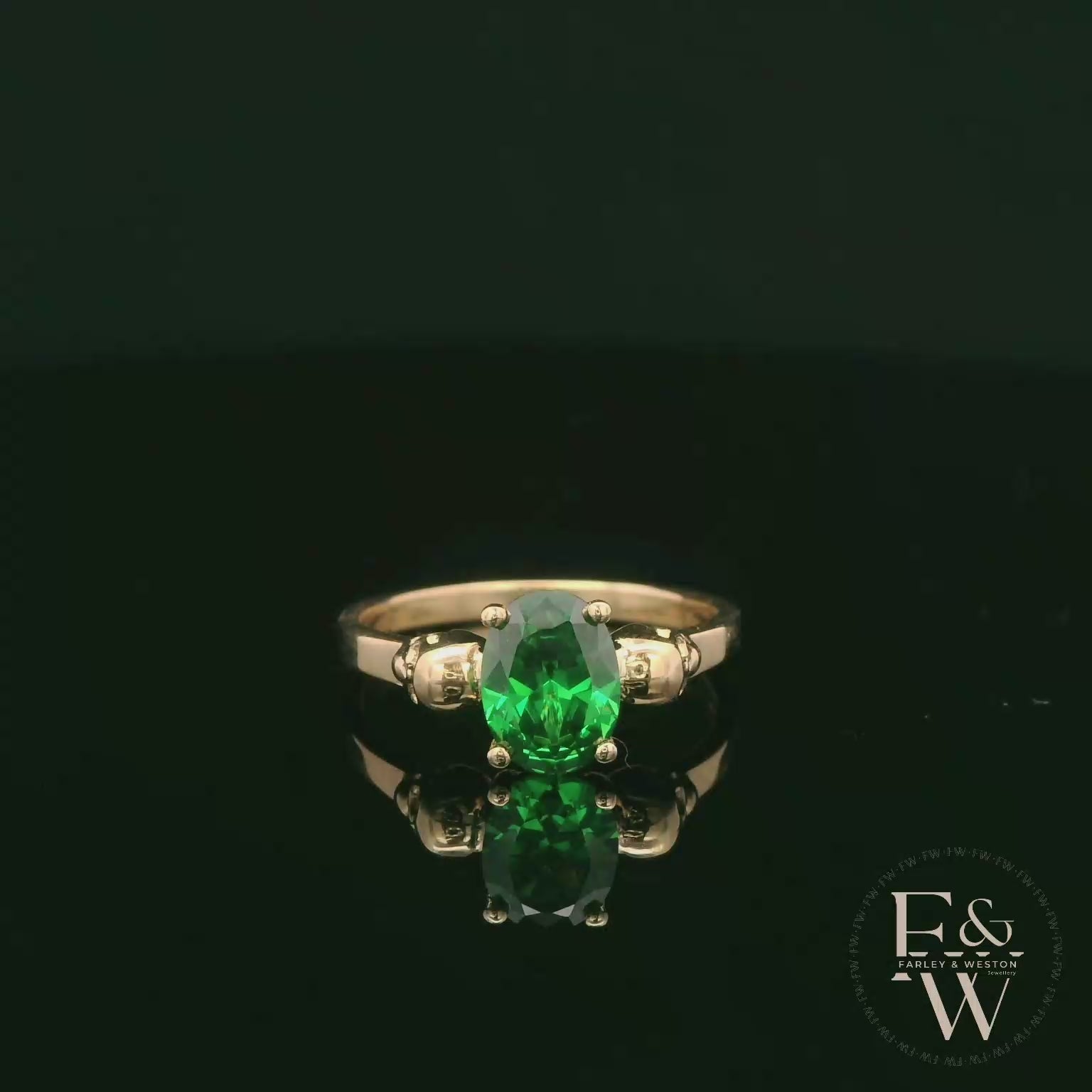 9ct Yellow Gold Skull Shoulder Emerald CZ Solitaire Ring