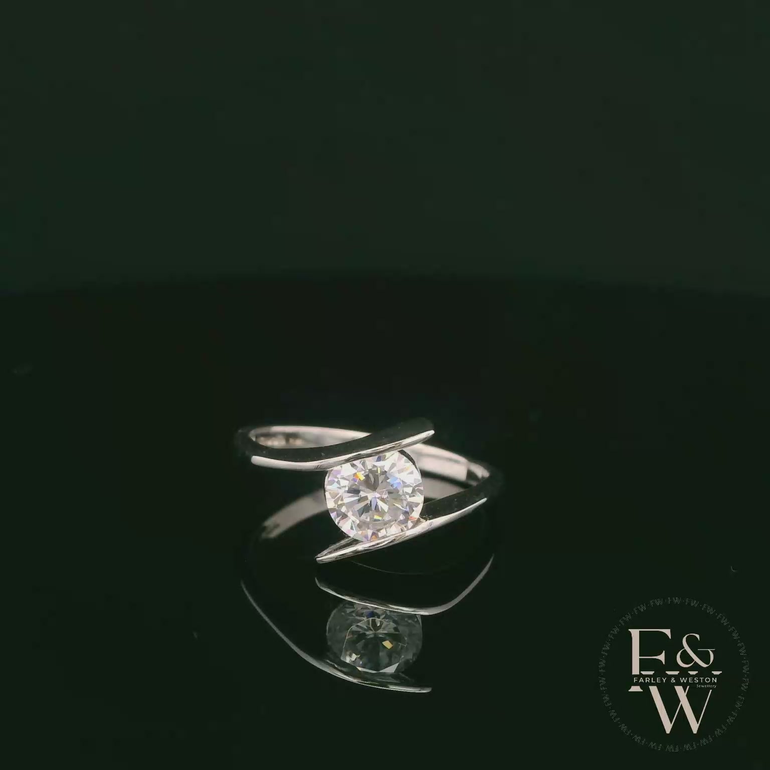 9ct White Gold Tension Set Single Stone White Moissanite Ring