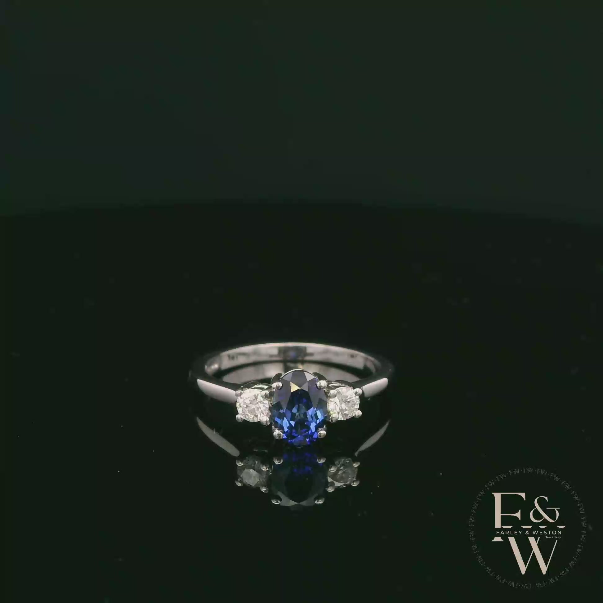 Lab-Grown Sapphire and Diamond 9ct White Gold Trilogy Ring