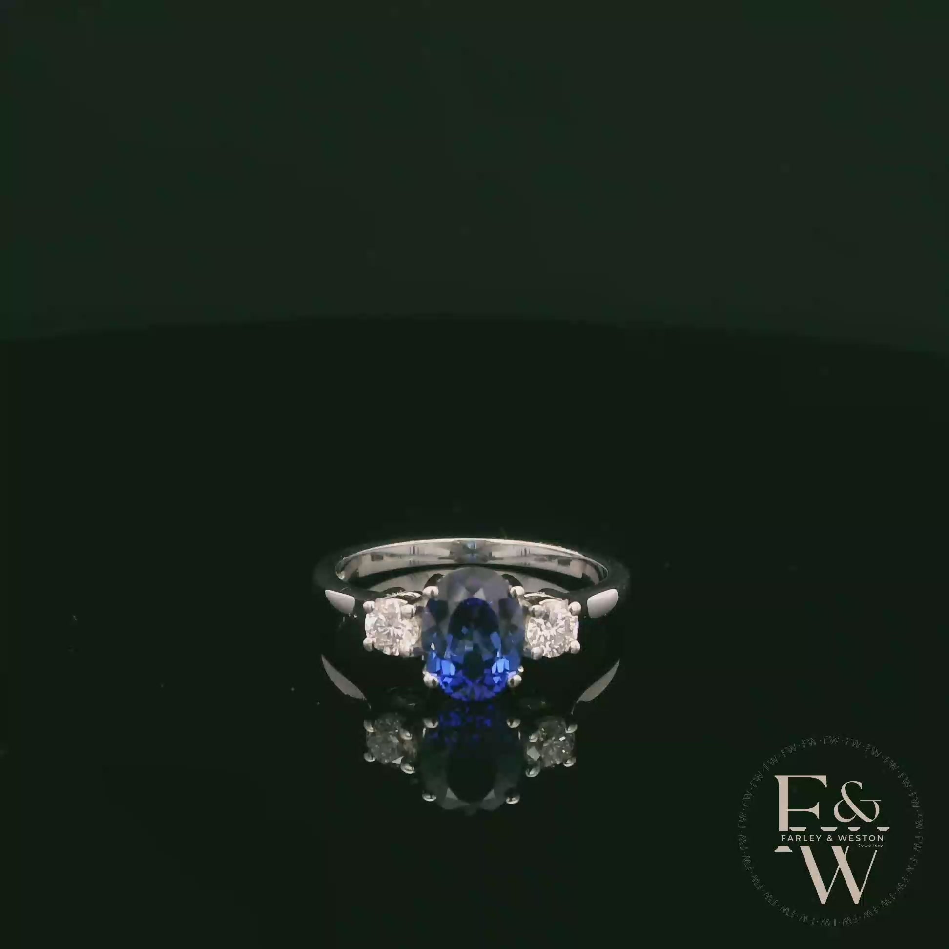 Lab-Grown Sapphire and Diamond 9ct White Gold Trilogy Ring