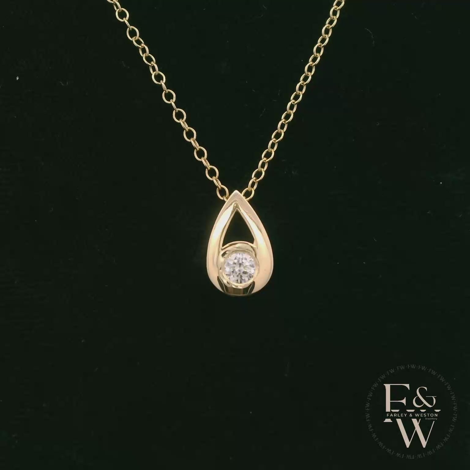 Large 9ct Yellow Gold Peardrop White Moissanite Necklace