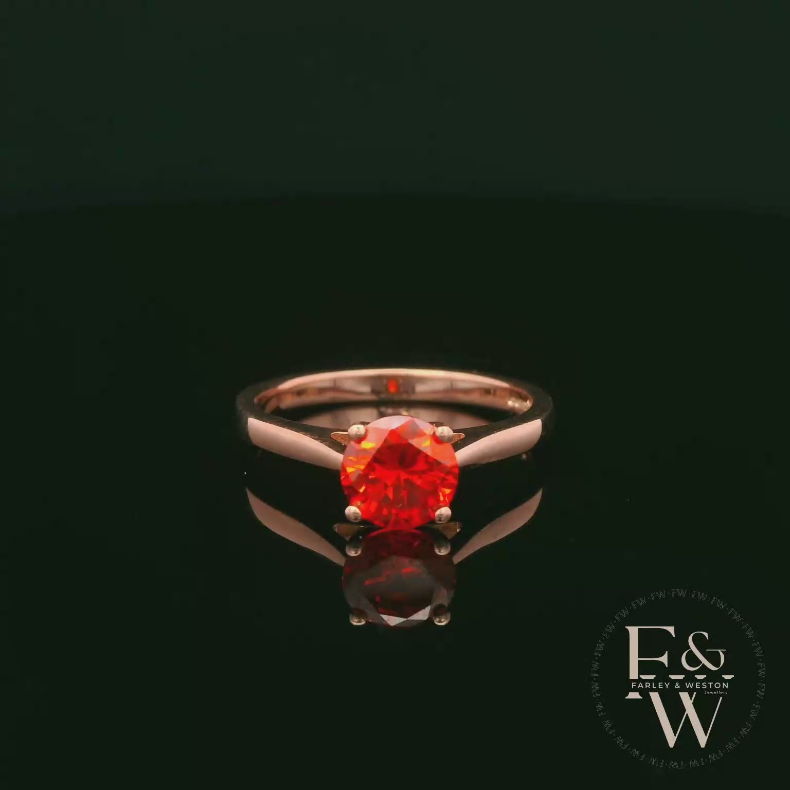 9ct Rose Gold Fire Opal CZ Solitaire Ring