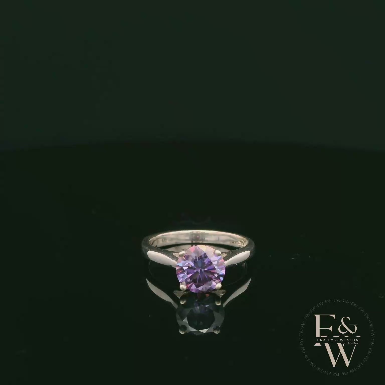 Solitaire Violet Moissanite & Silver Engagement Ring
