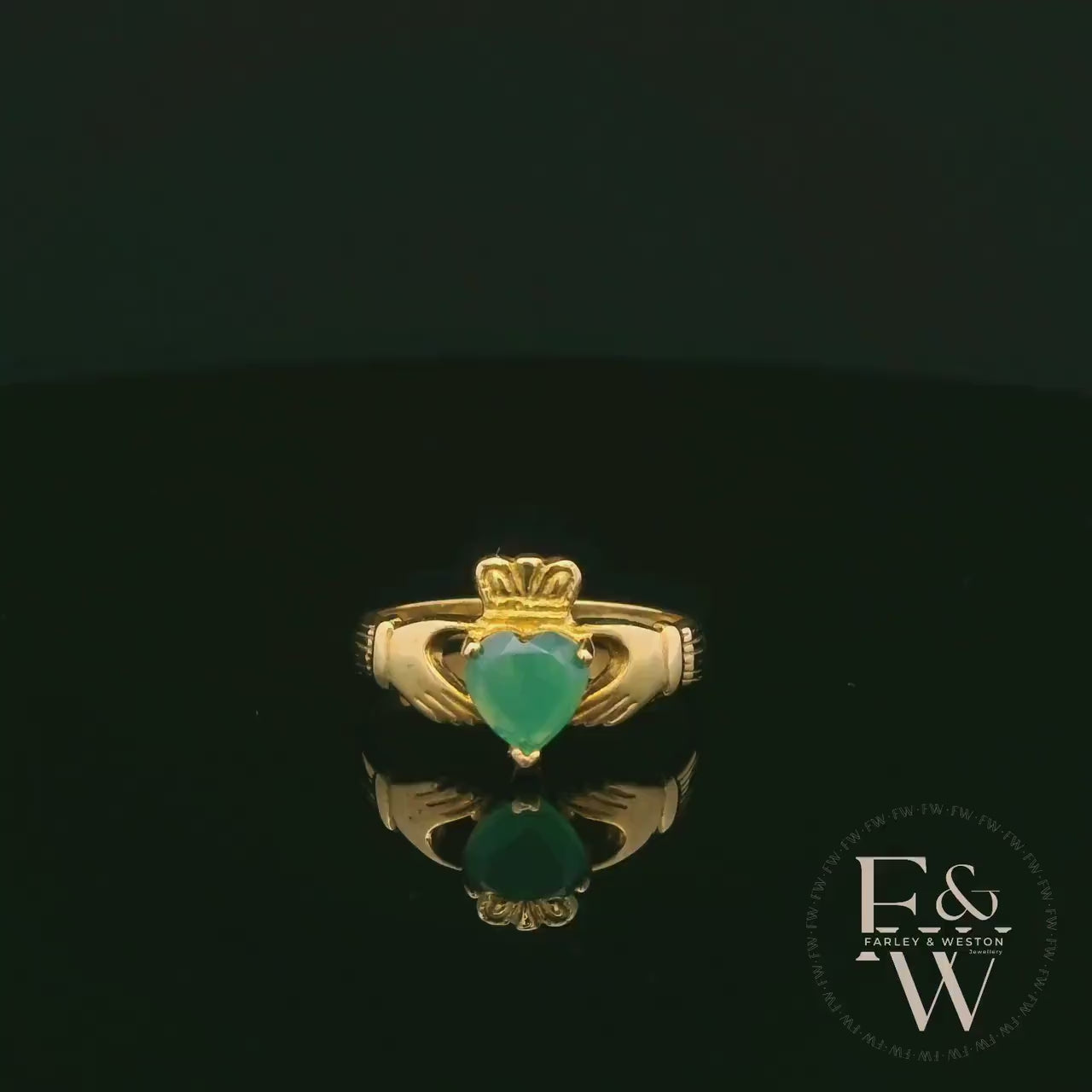 Claddagh Ring 9ct Yellow Gold with Green Agate Heart