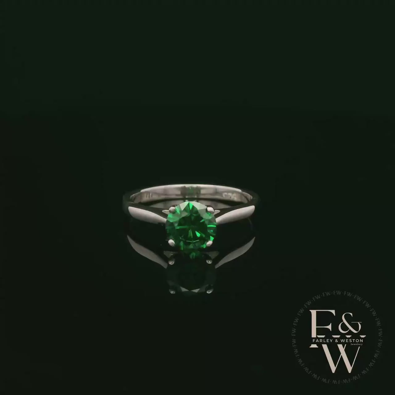 Solitaire Emerald & Silver Engagement Ring
