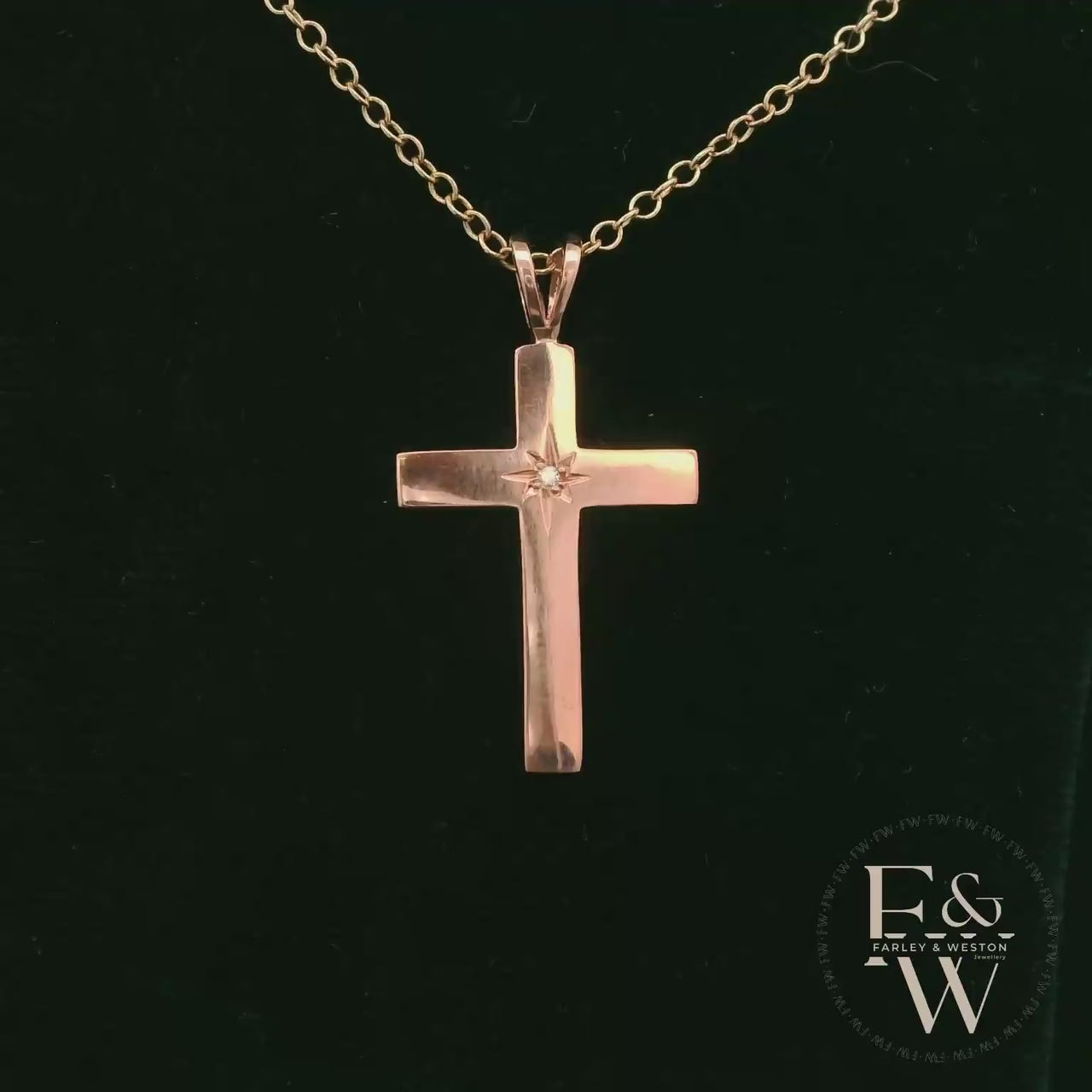 9ct Rose Gold Diamond Set Cross Pendant