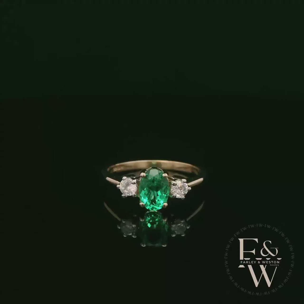 Lab Grown Emerald and Diamond 9ct Yellow Trilogy Ring
