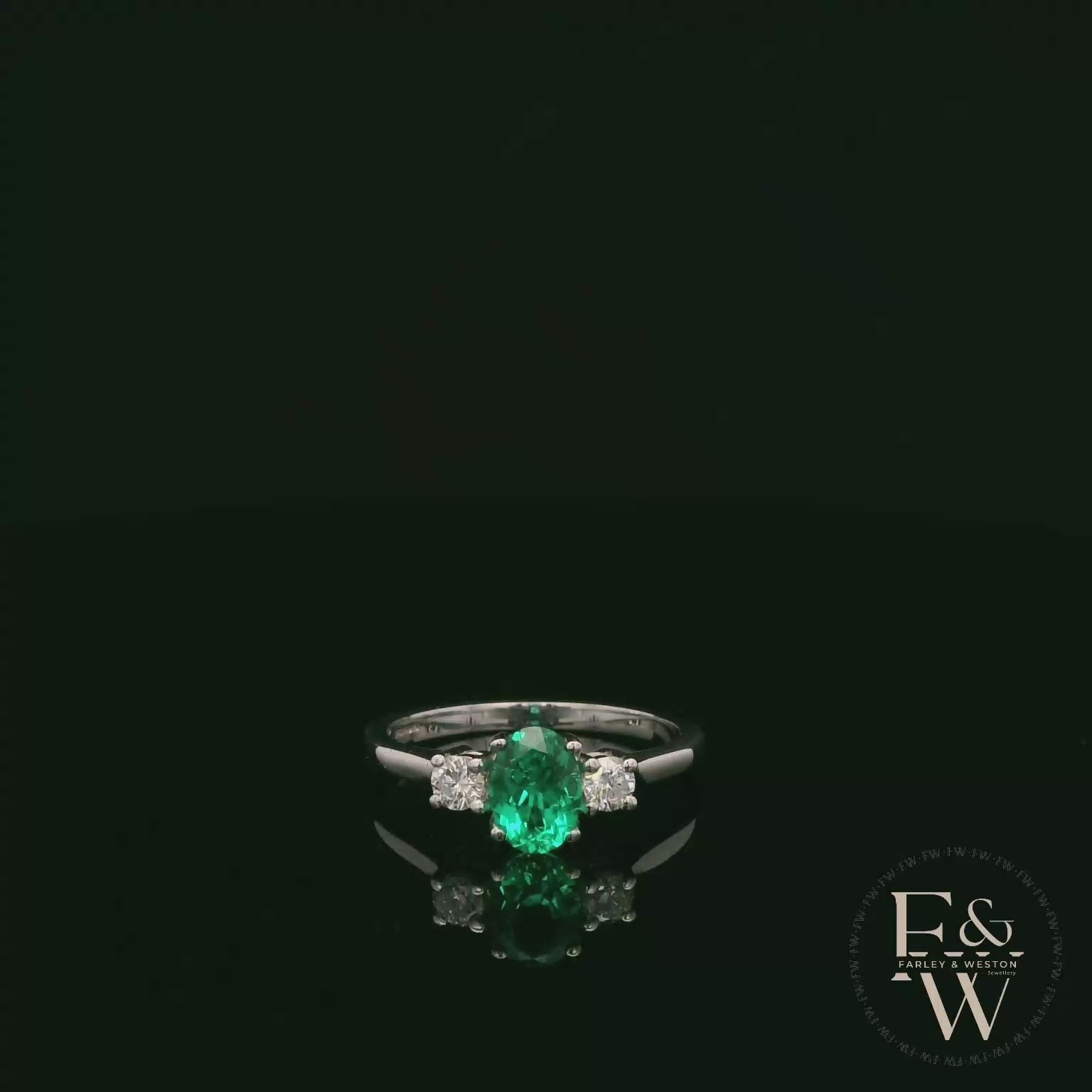 Lab-Grown Emerald and Diamond 9ct White Gold Trilogy Ring