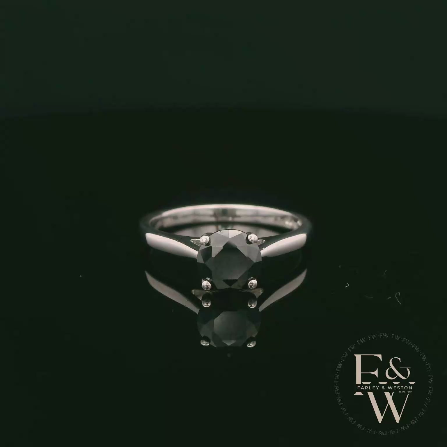 9ct White Gold Black CZ Solitaire Ring