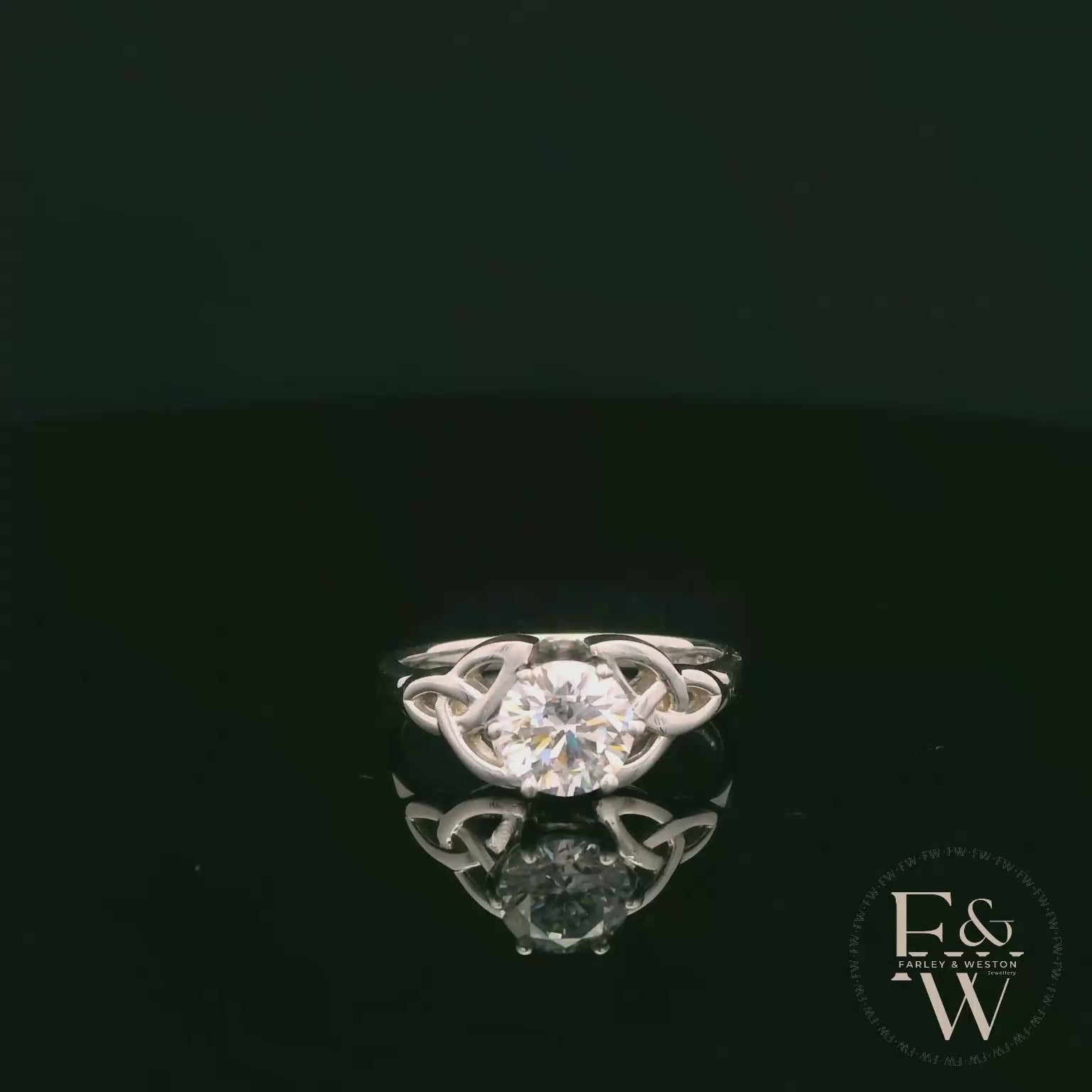 Celtic Patterned 9ct White Gold White CZ Single Stone Ring