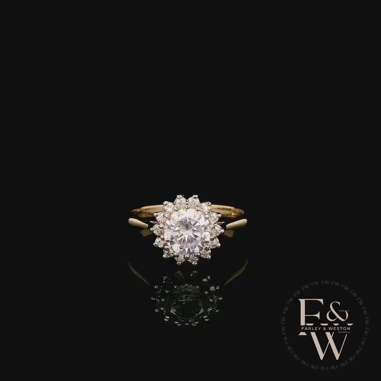 9ct Yellow Gold & White Moissanite Gold Floral Ring