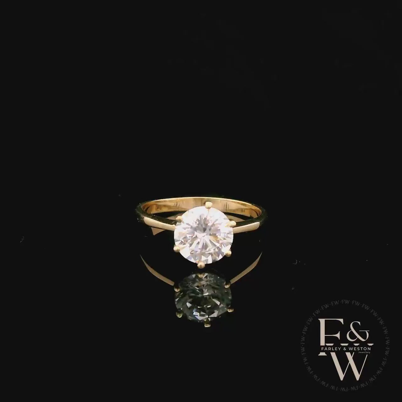 White Moissanite Solitaire 9ct Yellow Gold Ring