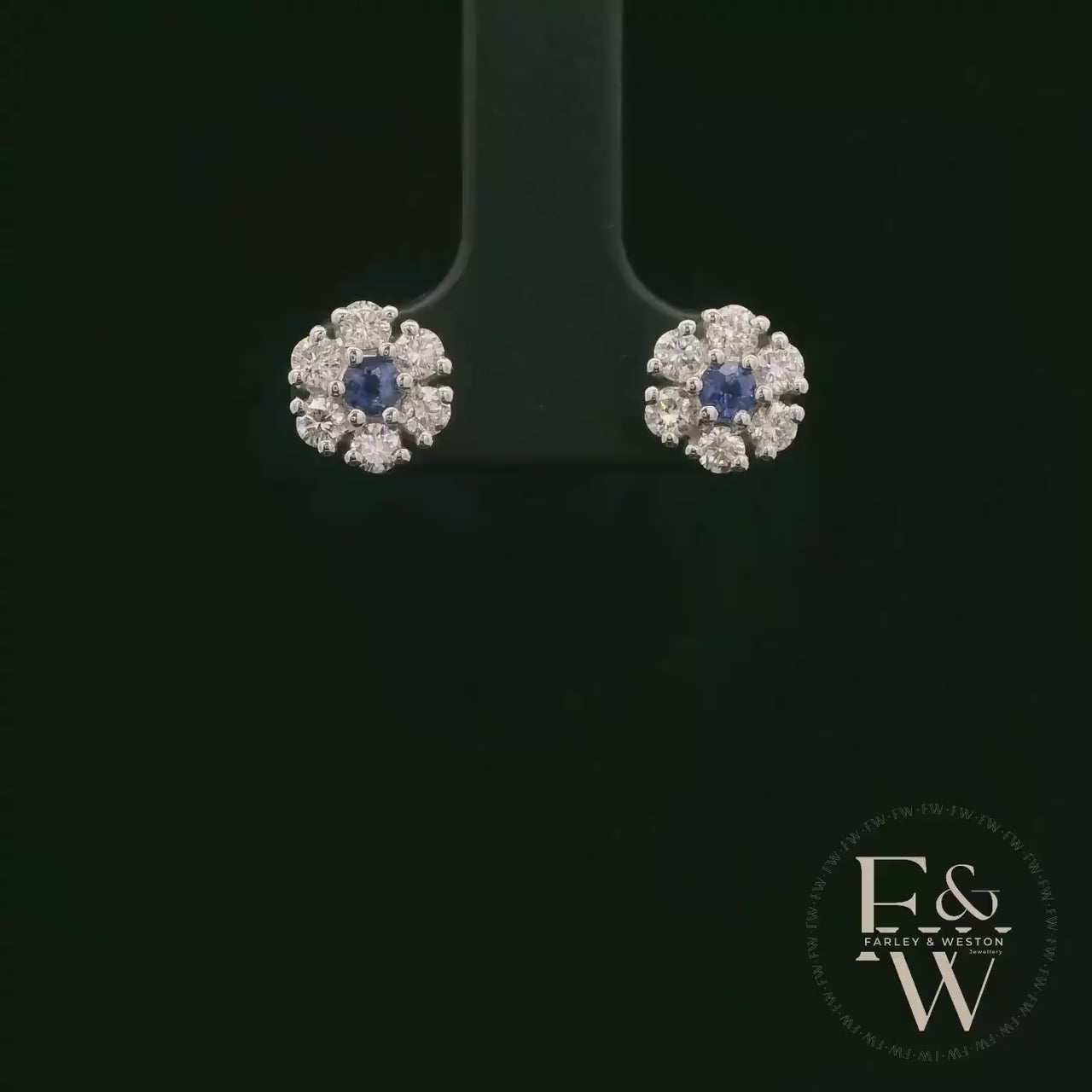 18ct White Gold Round-Cut Sapphire & Diamond Studs