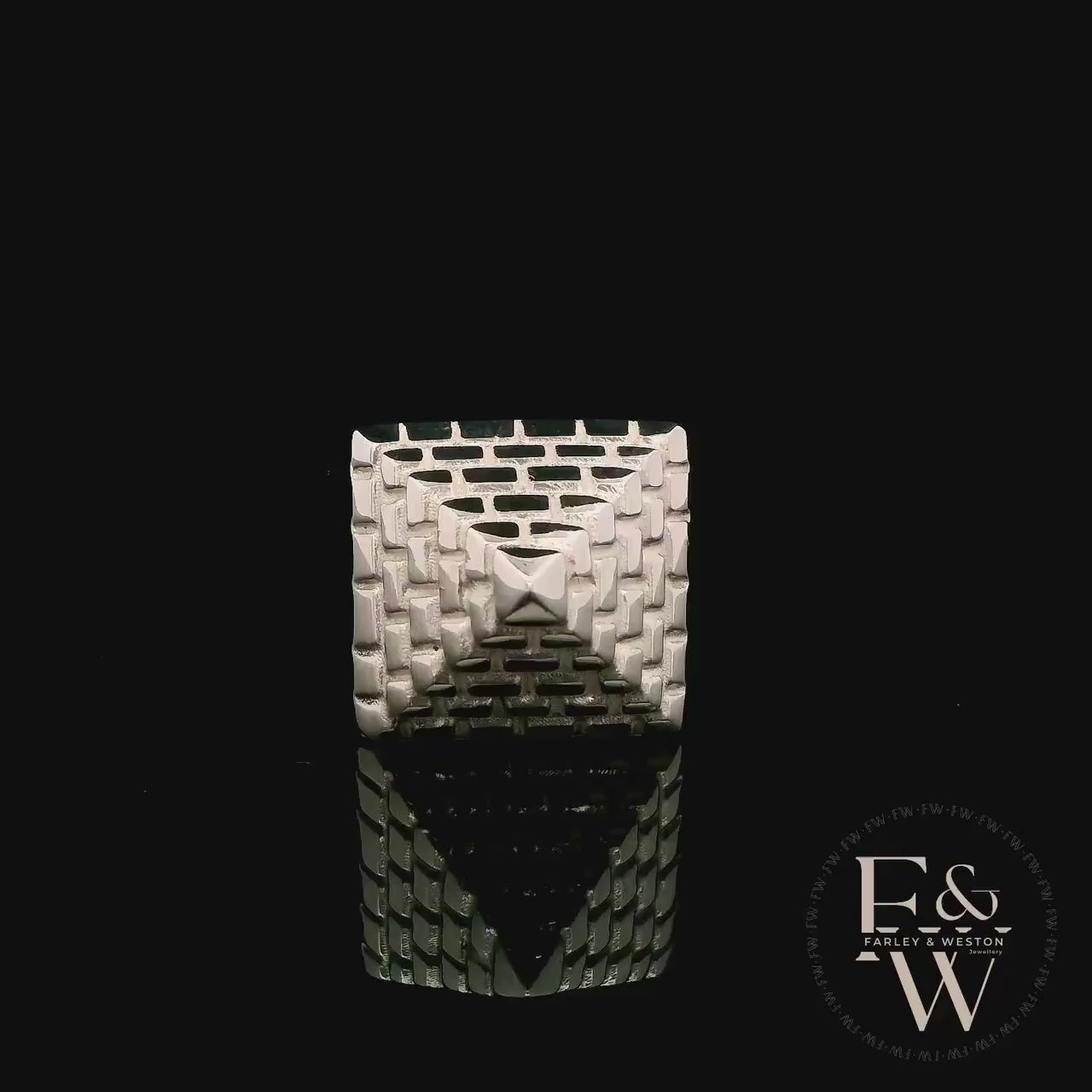 Heavy Silver Textured Pyramid Ring