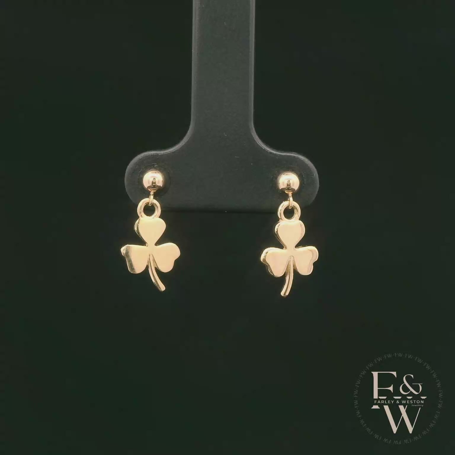 9ct Yellow Gold 3 Leaf Clover Dropper Earrings
