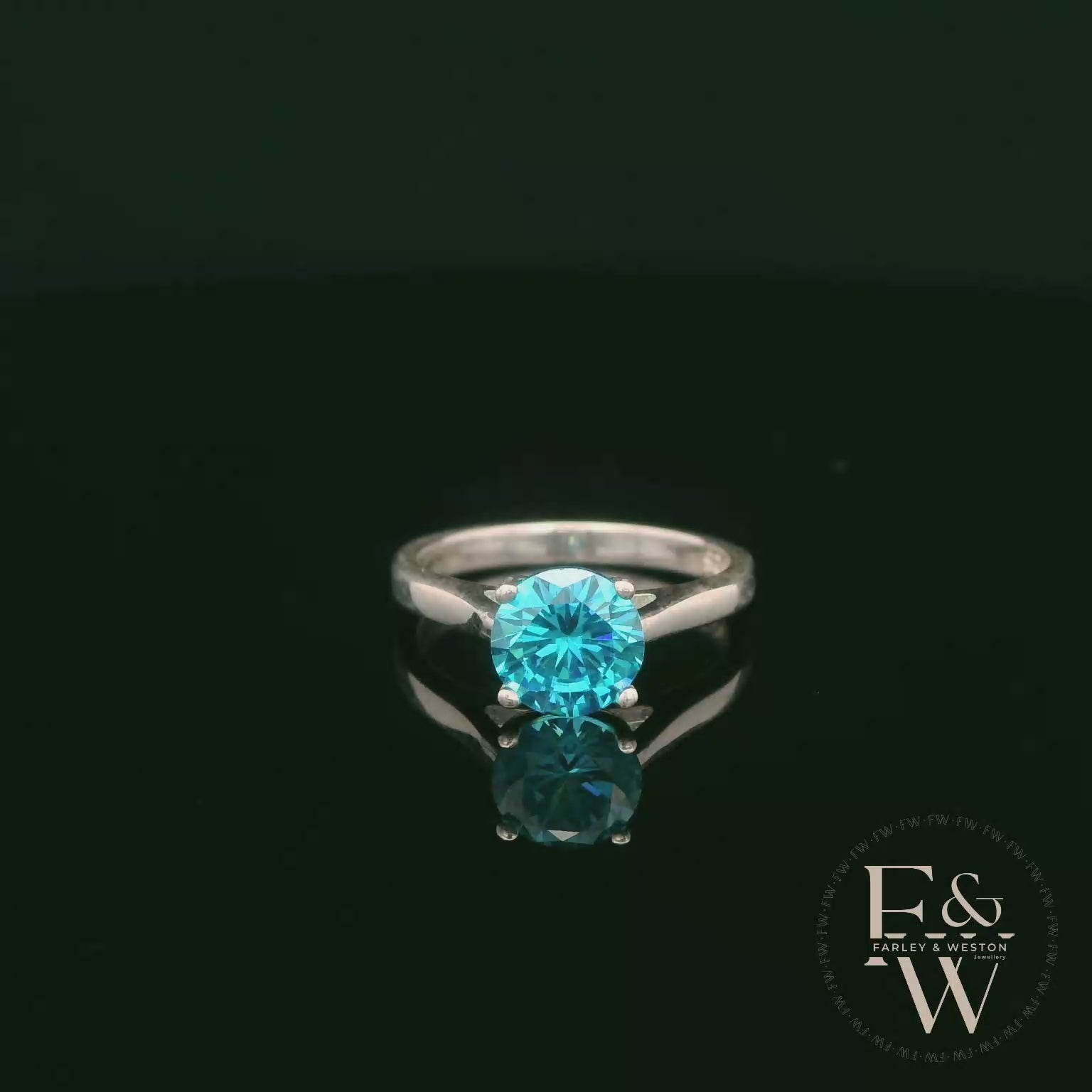 Sterling Silver Blue Topaz CZ Solitaire Ring