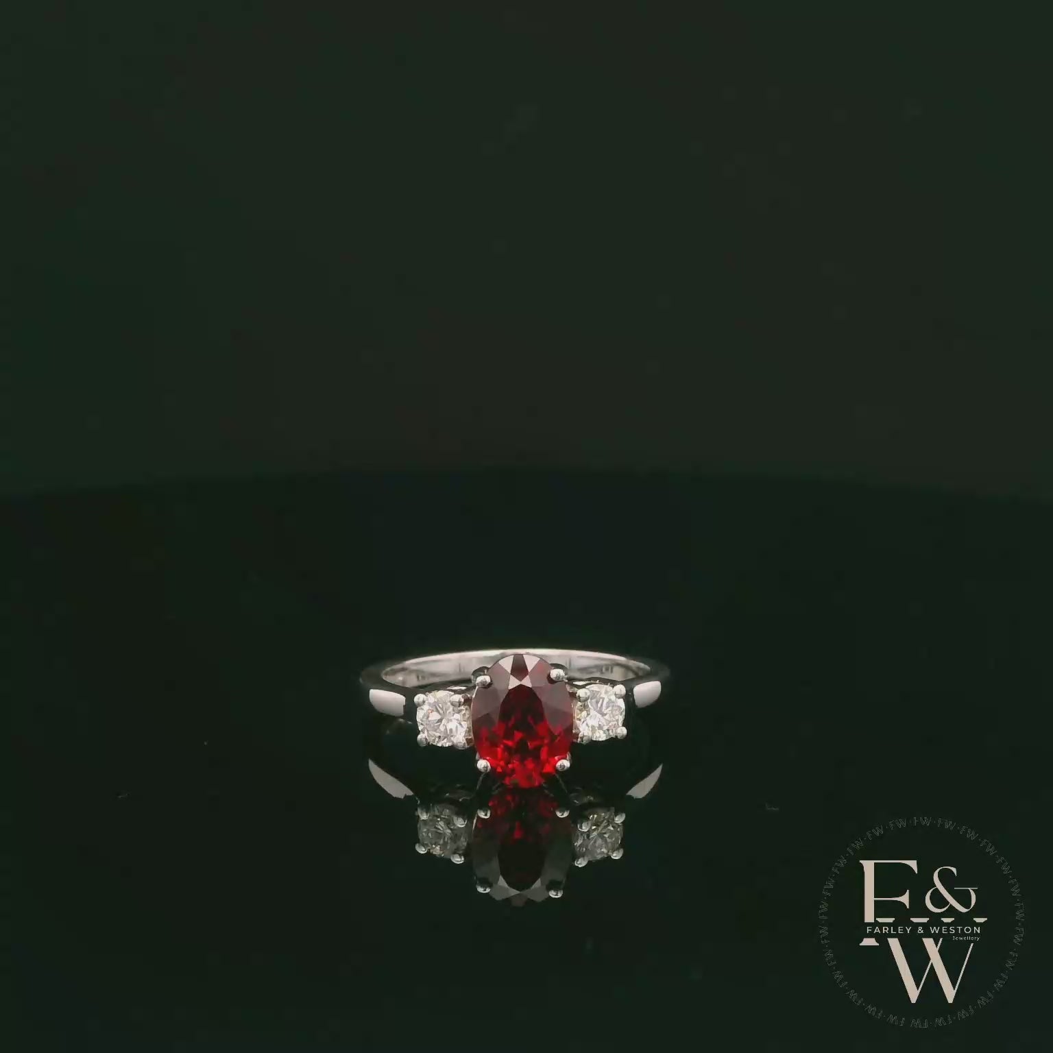Lab-Grown Ruby and Diamond 9ct White Gold Trilogy Ring
