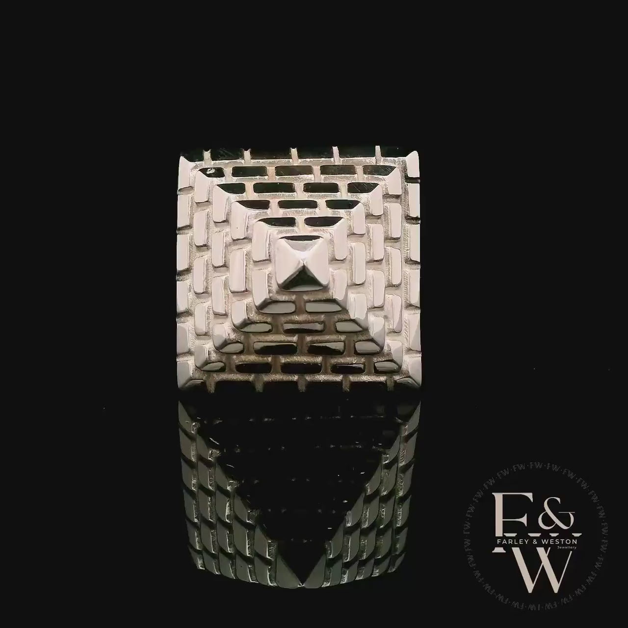 Heavy Silver Textured Pyramid Ring
