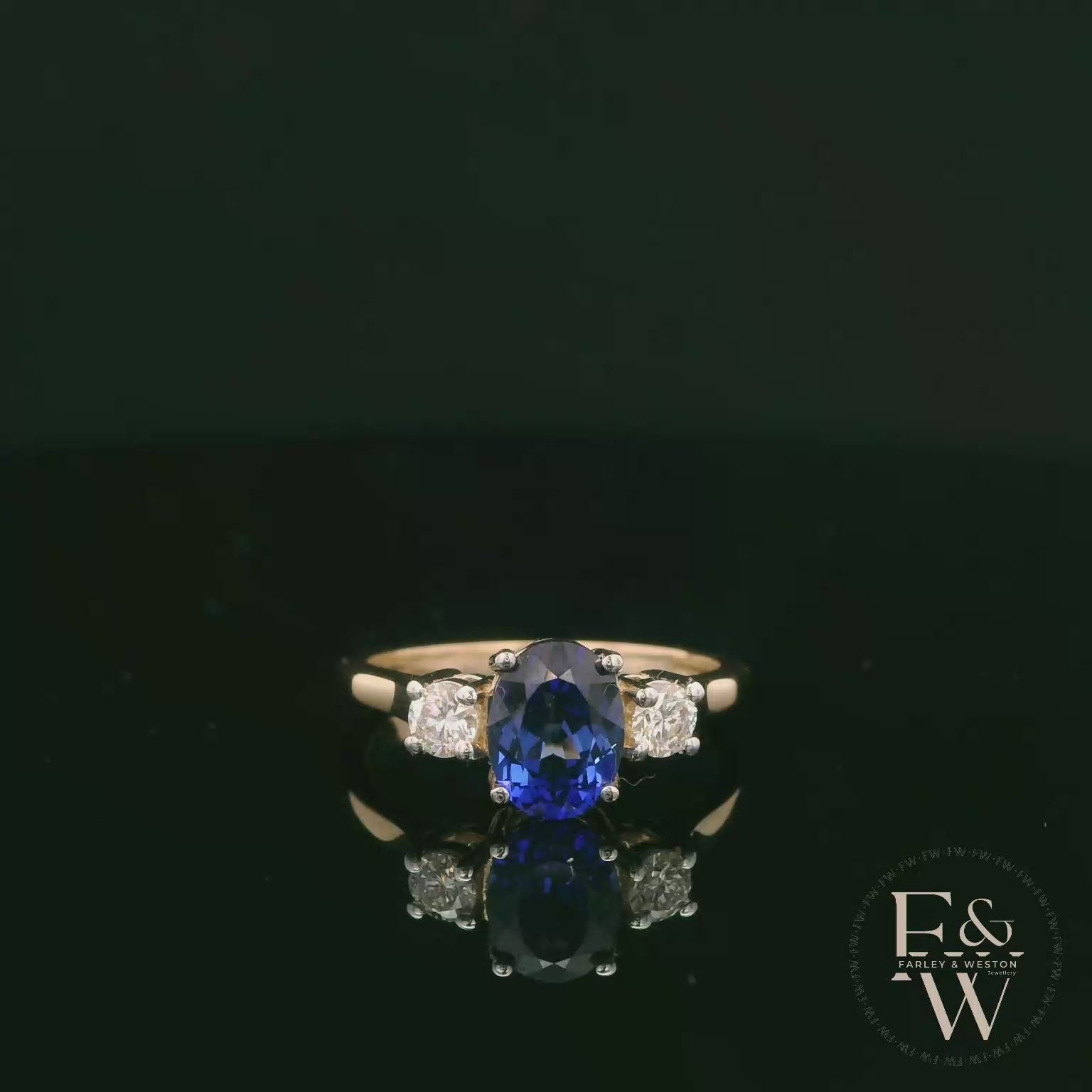 Lab-Grown Sapphire and Diamond 9ct Yellow Gold Trilogy Ring