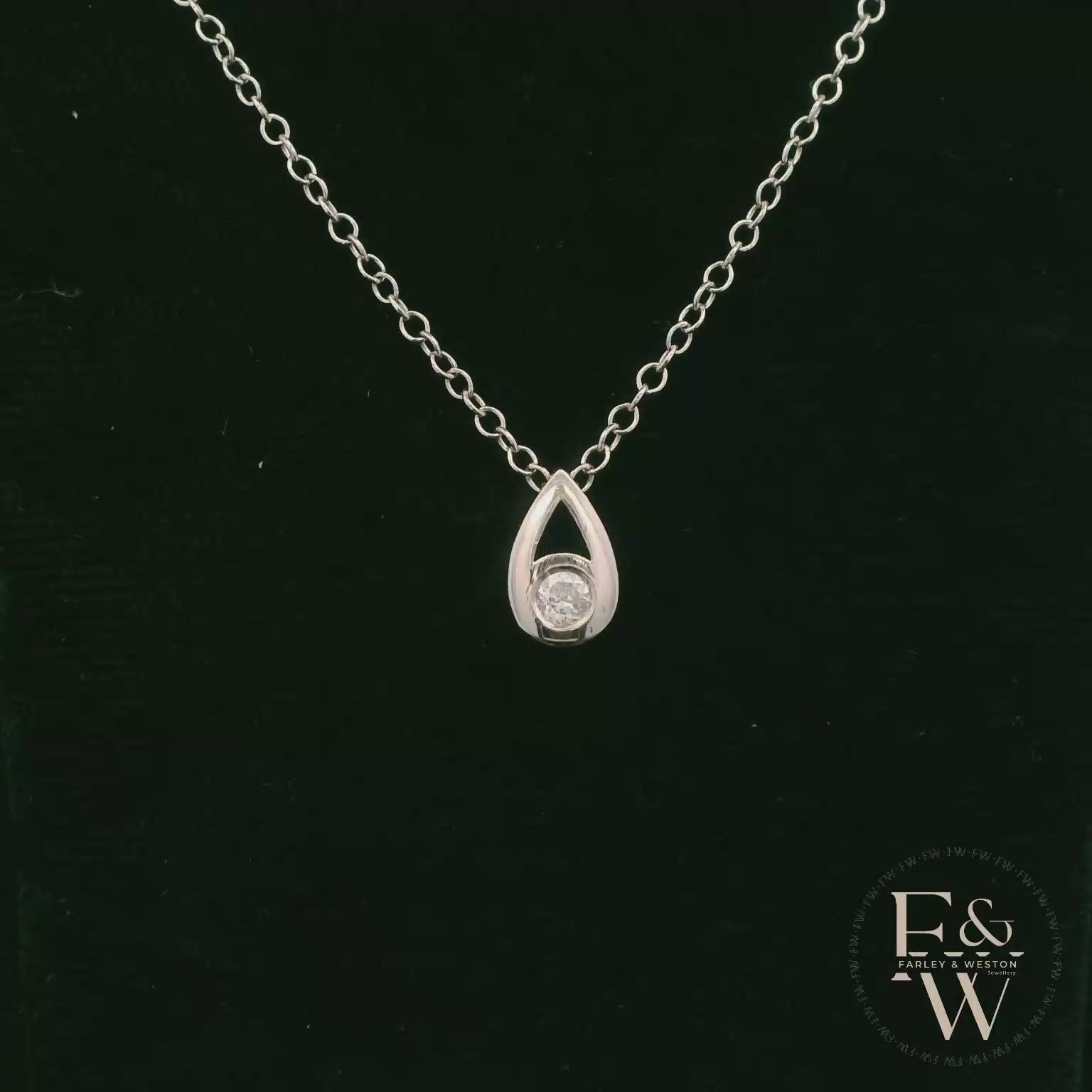 Small 9ct White Gold Peardrop White Moissanite Necklace