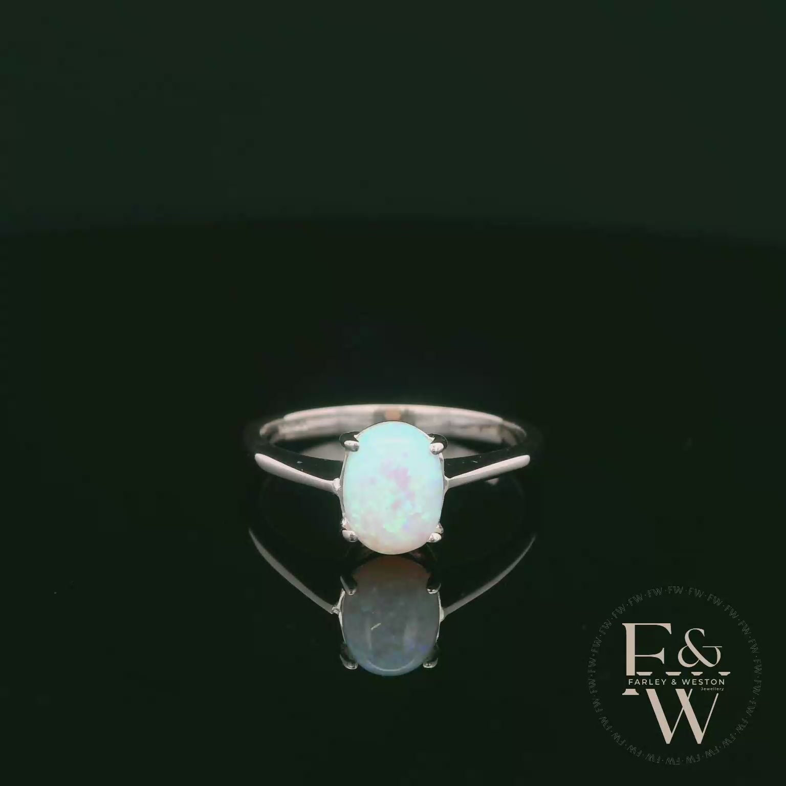 9ct White Gold Cultured Opal Single Stone Ring