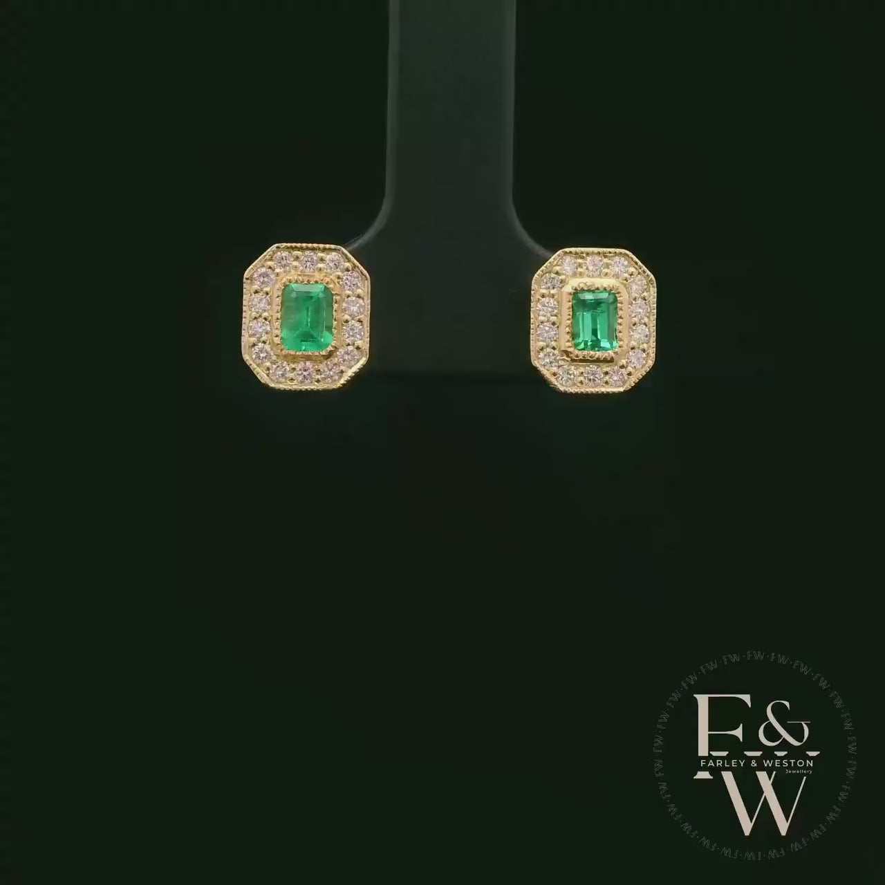 18ct Yellow Gold Emerald-Cut Emerald & Diamond Studs