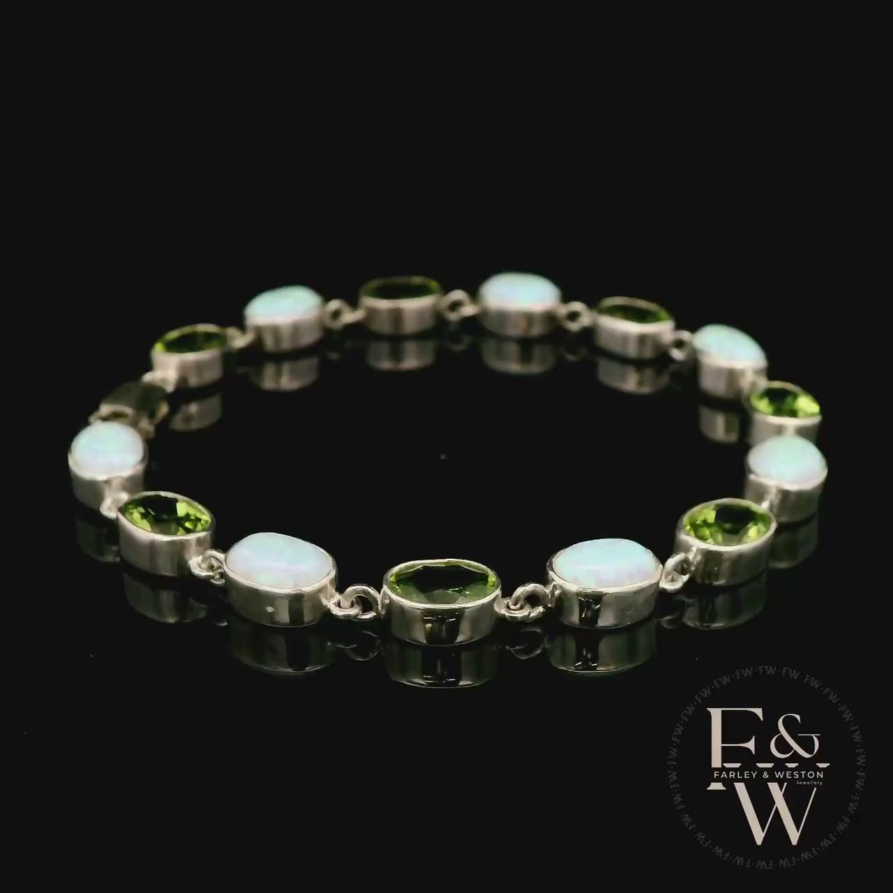 Sterling Silver Oval Cultured Opal and Peridot Bracelet
