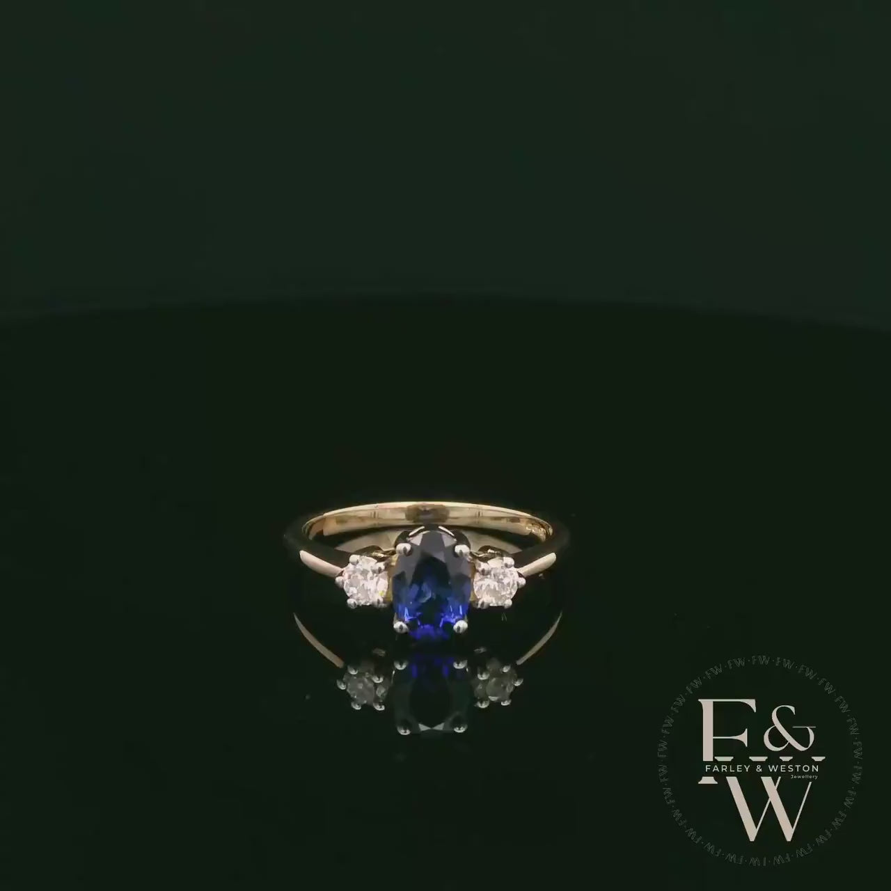 Lab Grown Sapphire and Diamond 9ct Yellow Trilogy Ring